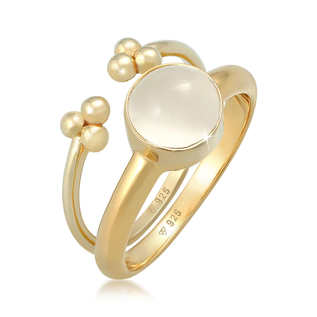 Gold - Elli PREMIUM | Ringset | Mondstein ( Weiß ) | 925 Sterling Silber vergoldet
