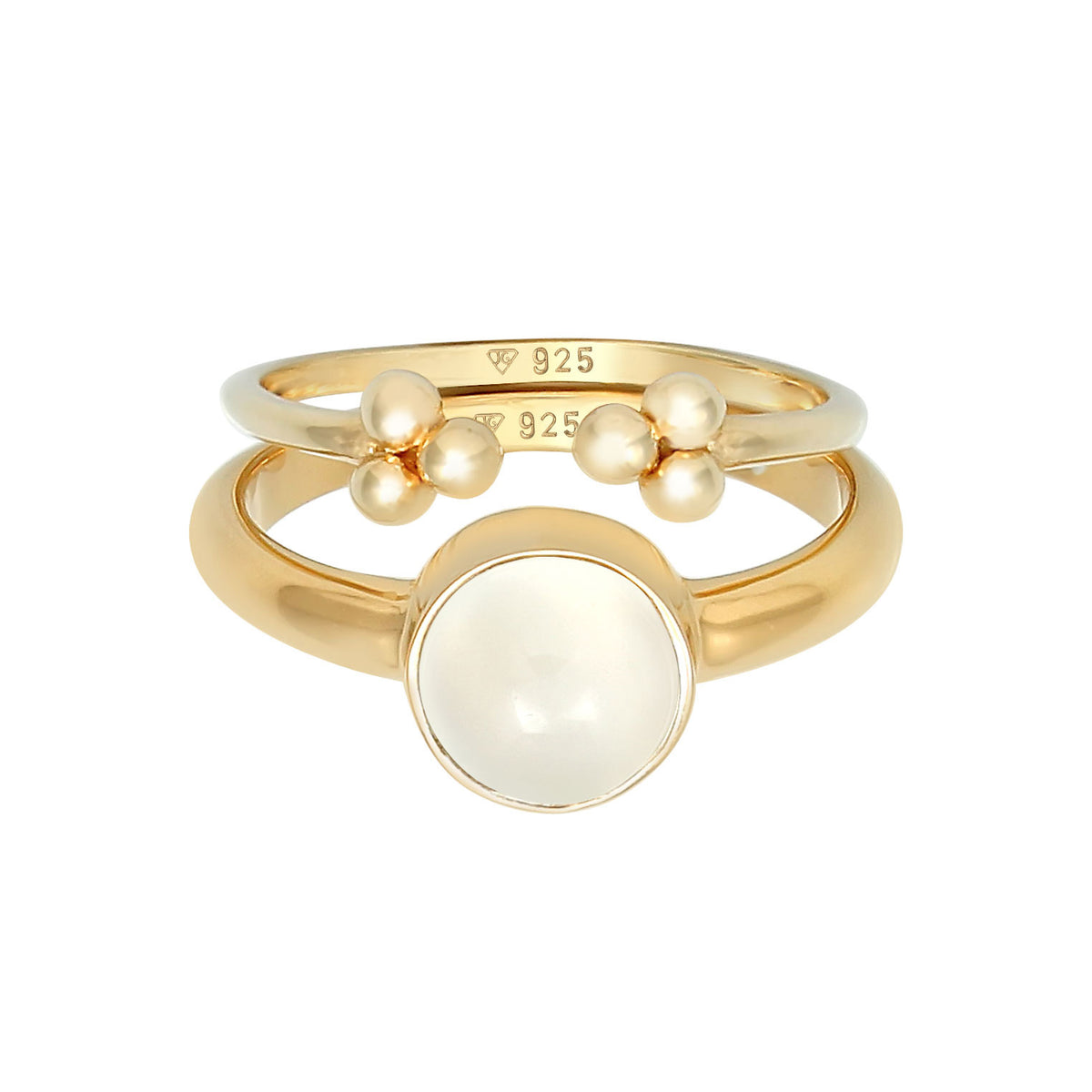 Gold - Elli PREMIUM | Ringset | Mondstein ( Weiß ) | 925 Sterling Silber vergoldet