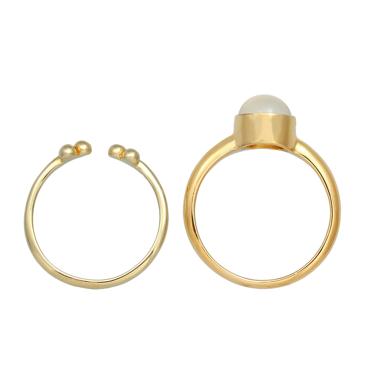 Gold - Elli PREMIUM | Ringset | Mondstein ( Weiß ) | 925 Sterling Silber vergoldet