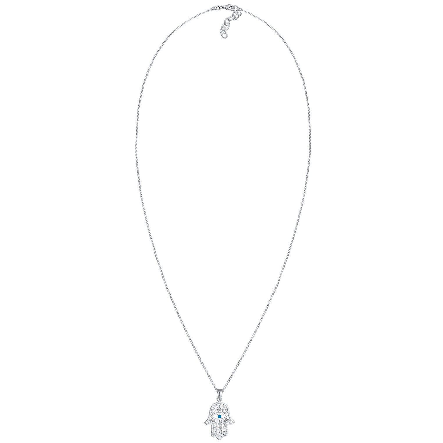 Silber - Elli | Lange Halskette Hamsa Hand | Mit Kristallen von Swarovski® (Weiß) | 925er Sterling Silber