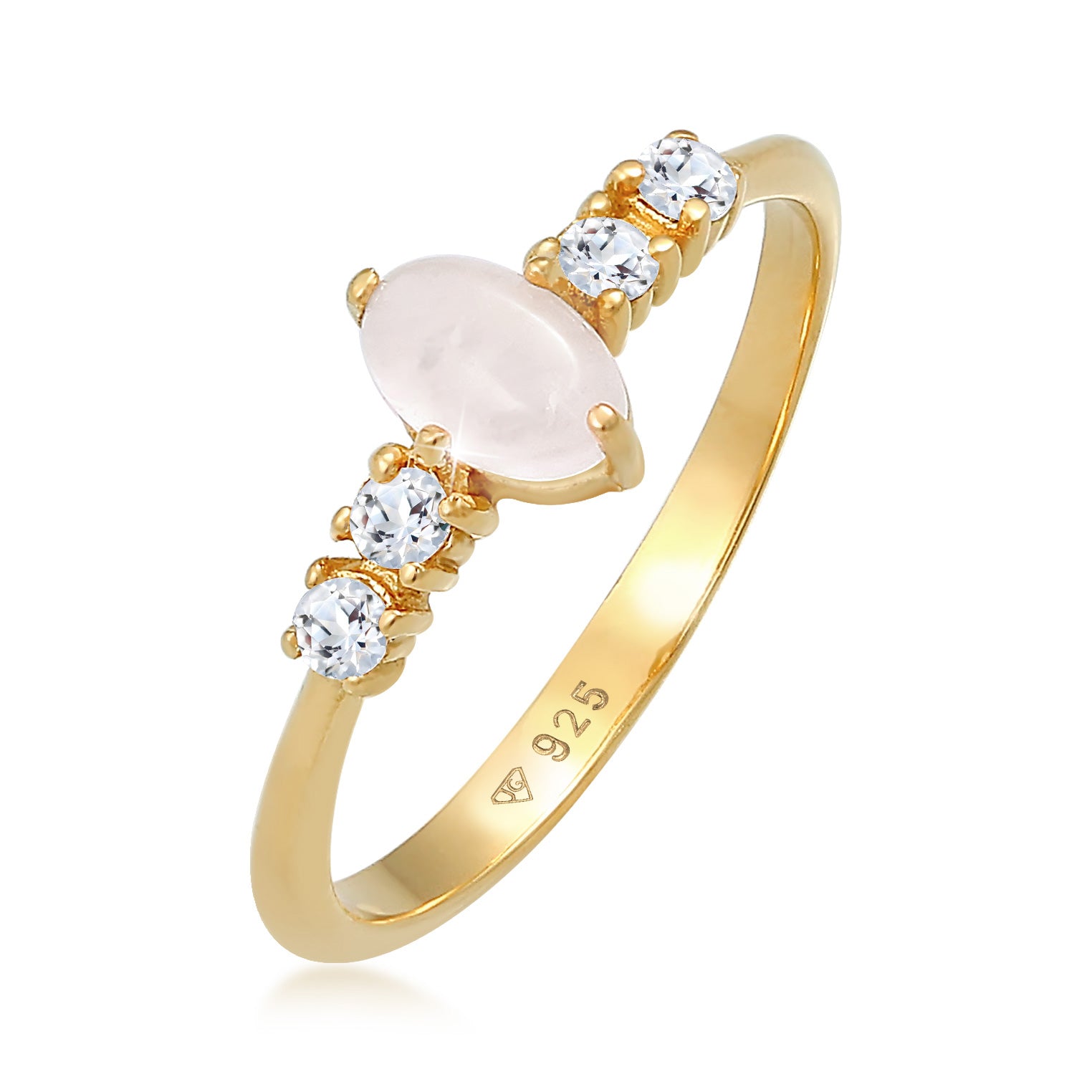 Gold - Elli PREMIUM | Ring | Quarz ( Rosa ) | 925 Sterling Silber vergoldet