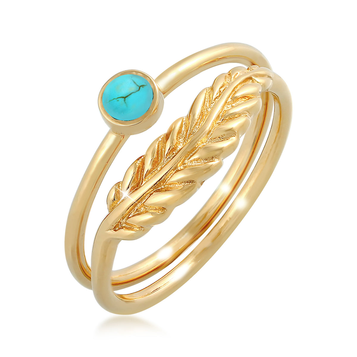 Gold - Elli | Ringset | Howlith ( Türkis ) | 925 Sterling Silber vergoldet