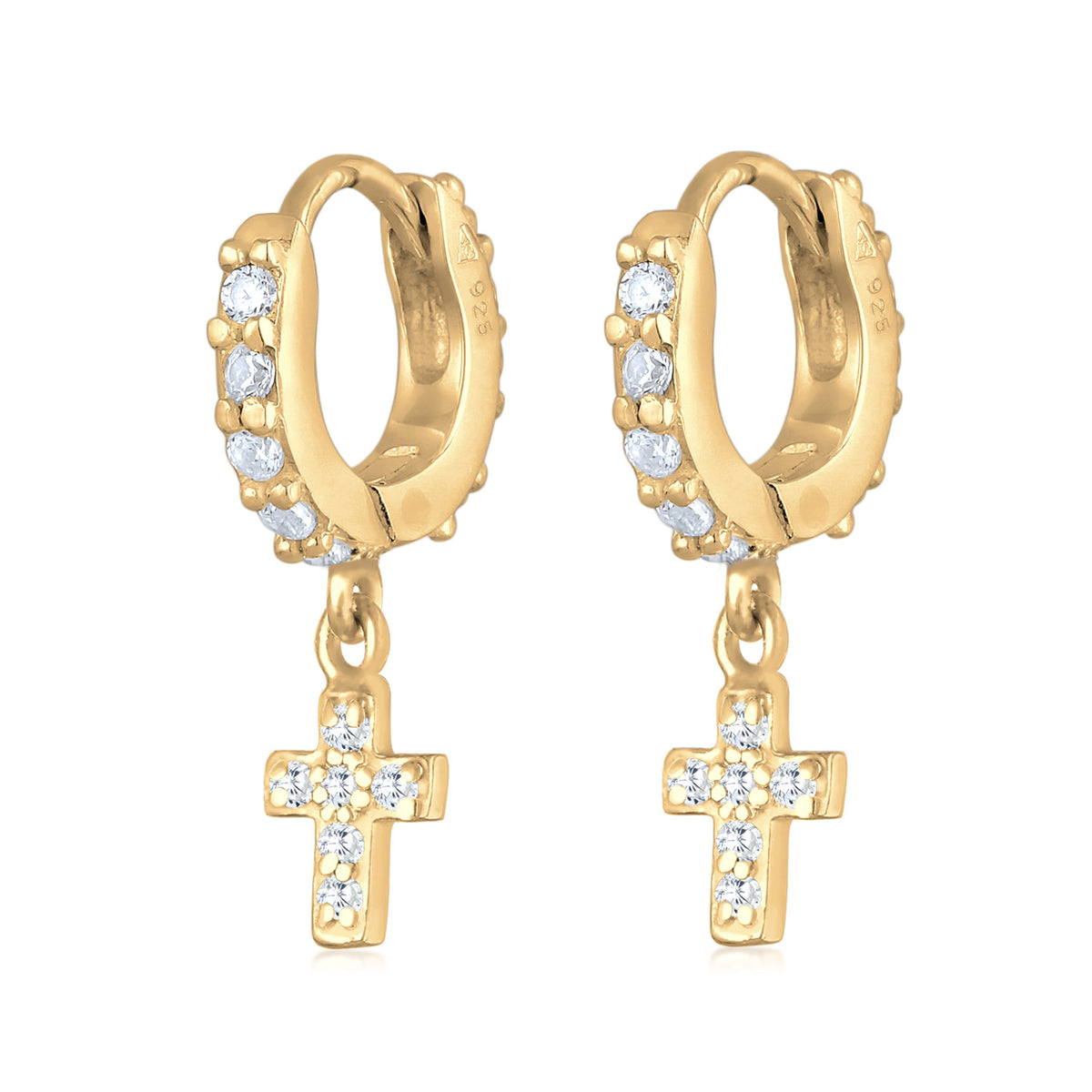 Gold - Elli | Creole | Zirkonia ( Weiß ) | 925 Sterling Silber vergoldet
