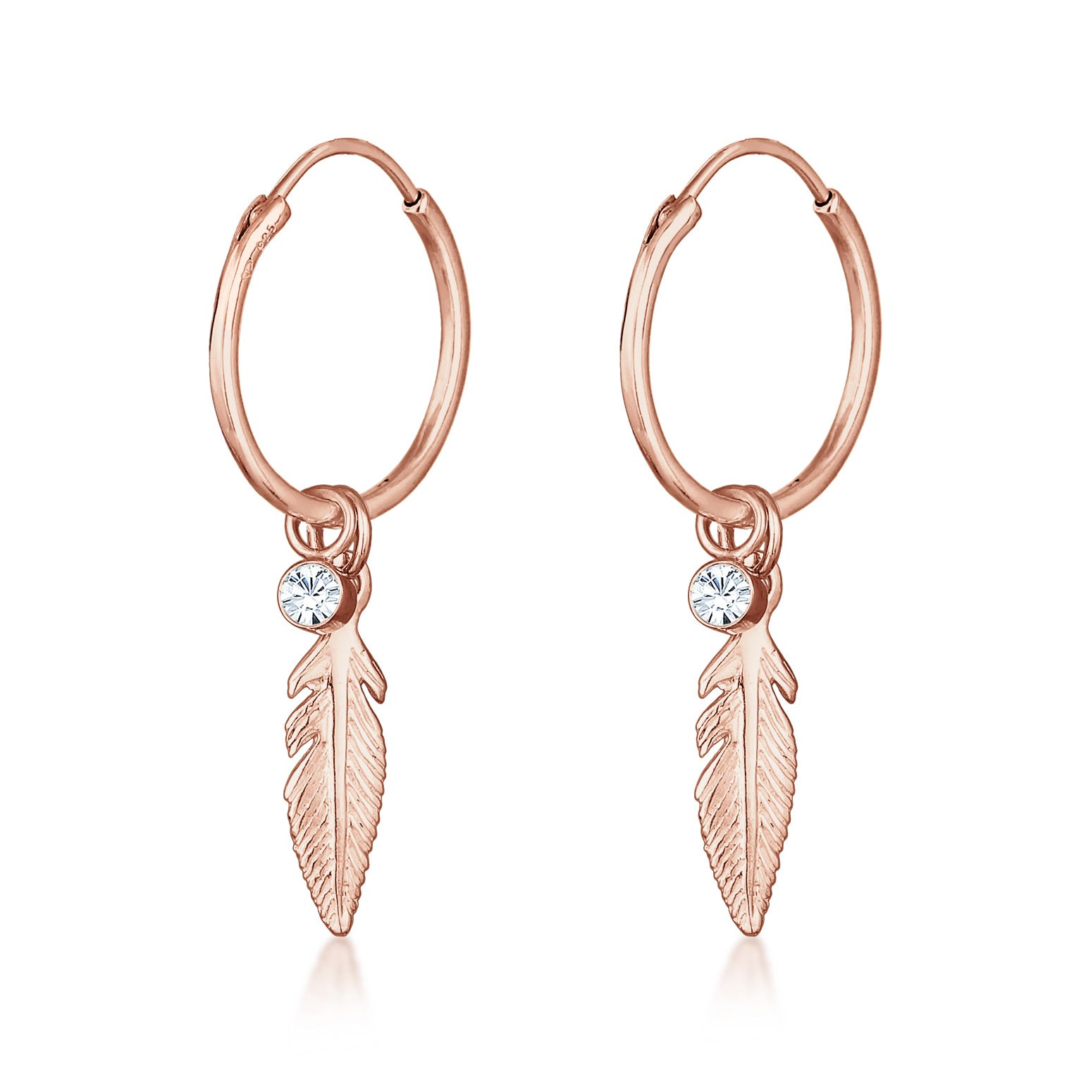 Roségold - Elli | Creole Feder | Kristall ( Weiß ) | 925 Sterling Silber Rosegold