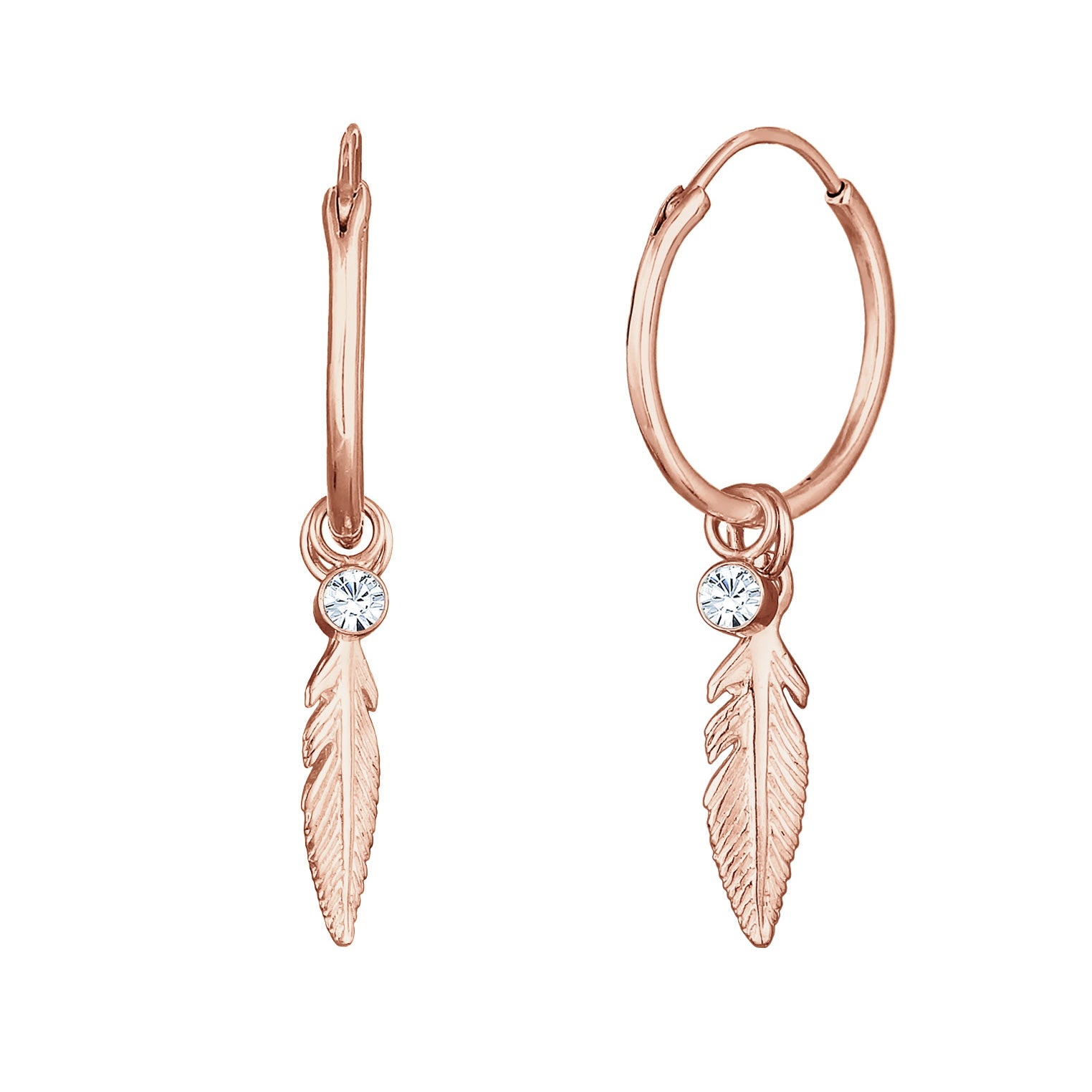 Roségold - Elli | Creole Feder | Kristall (Weiß) | 925 Sterling Silber Rosegold