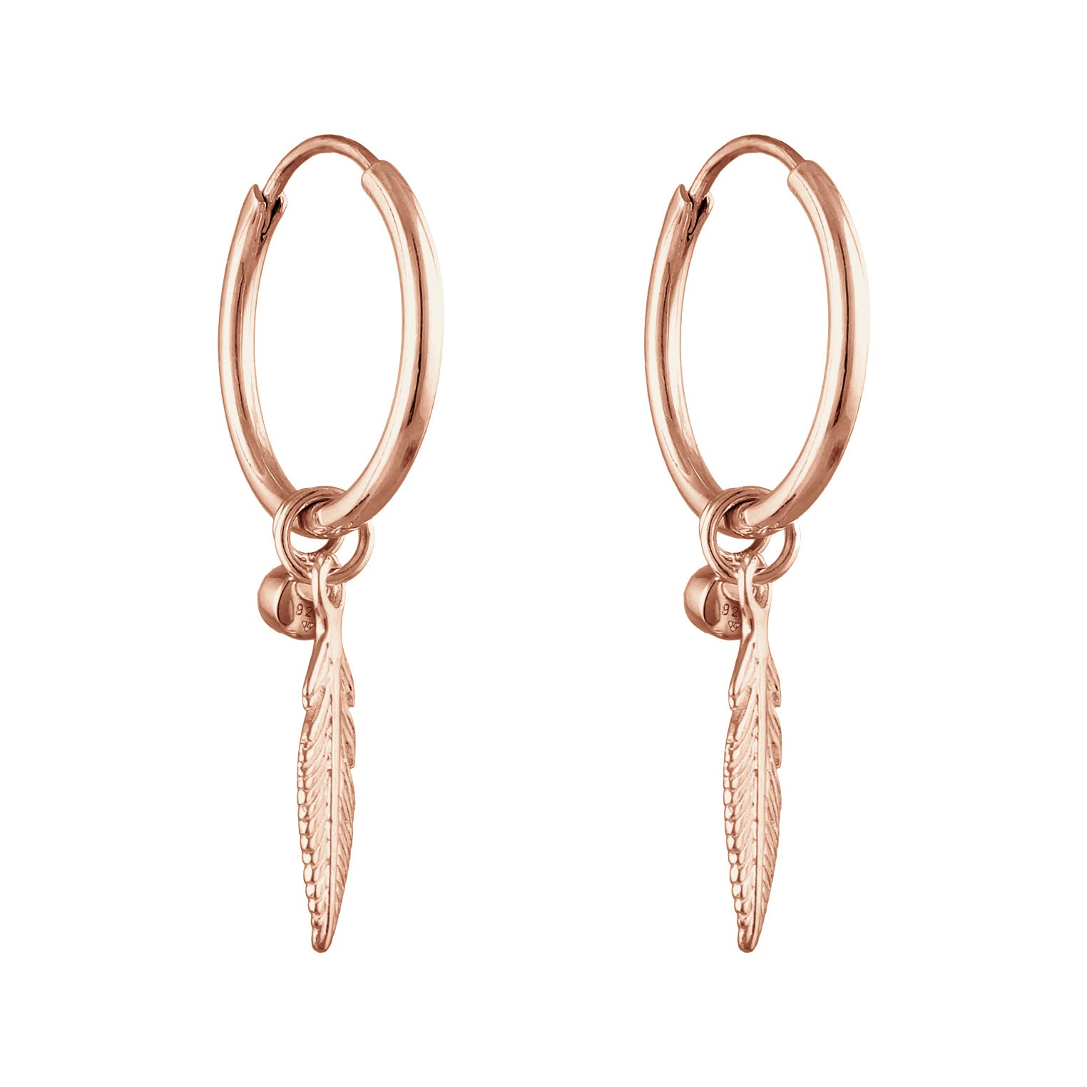Roségold - Elli | Creole Feder | Mit Kristallen von Swarovski® (Weiß) | 925 Sterling Silber Rosegold