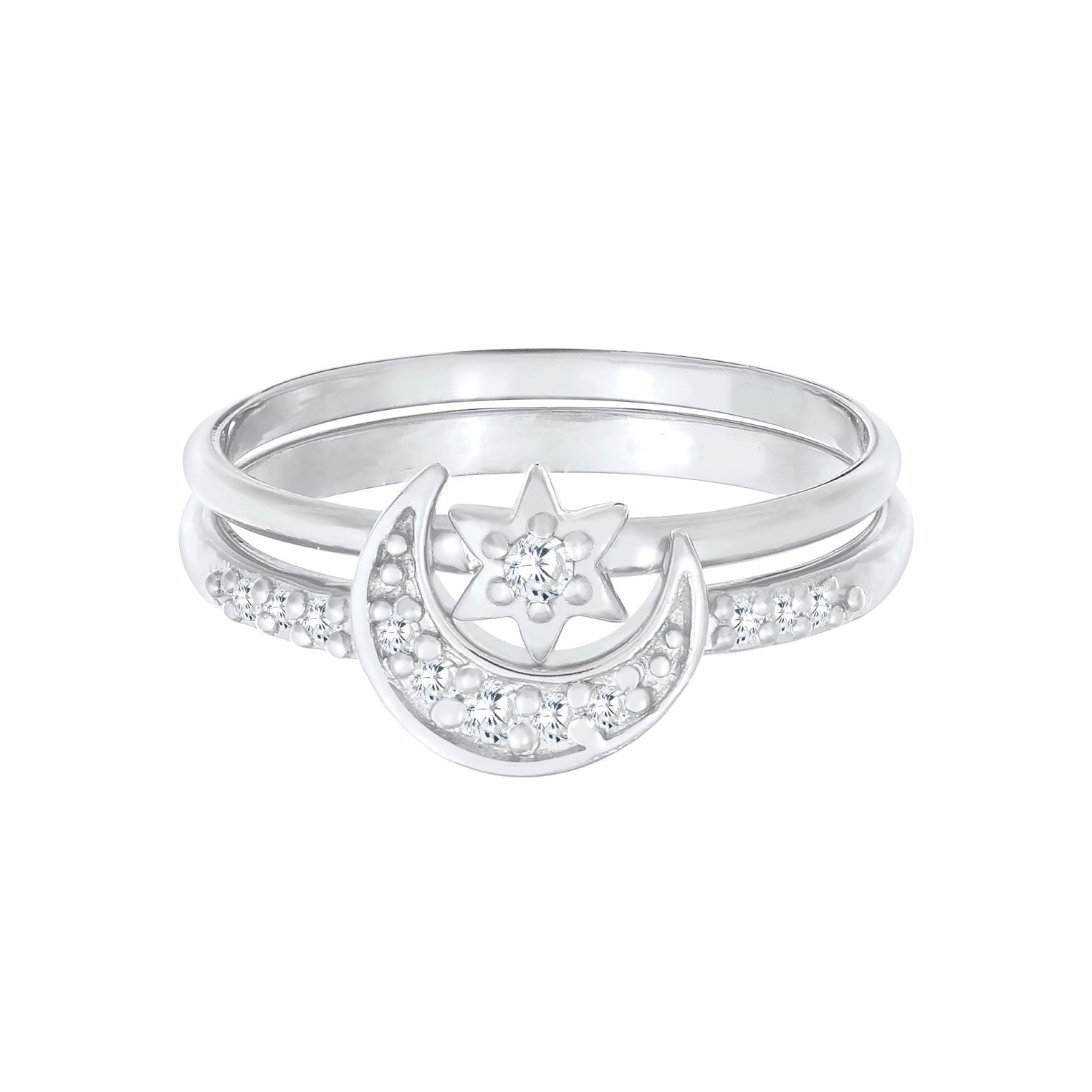 Silber - Elli | Ringset Astro | Zirkonia ( Weiß ) | 925er Sterling Silber