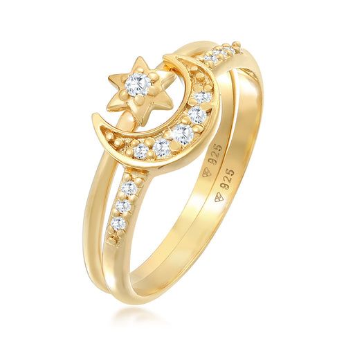 Gold - Elli | Ringset Astro | Zirkonia ( Weiß ) | 925 Sterling Silber vergoldet
