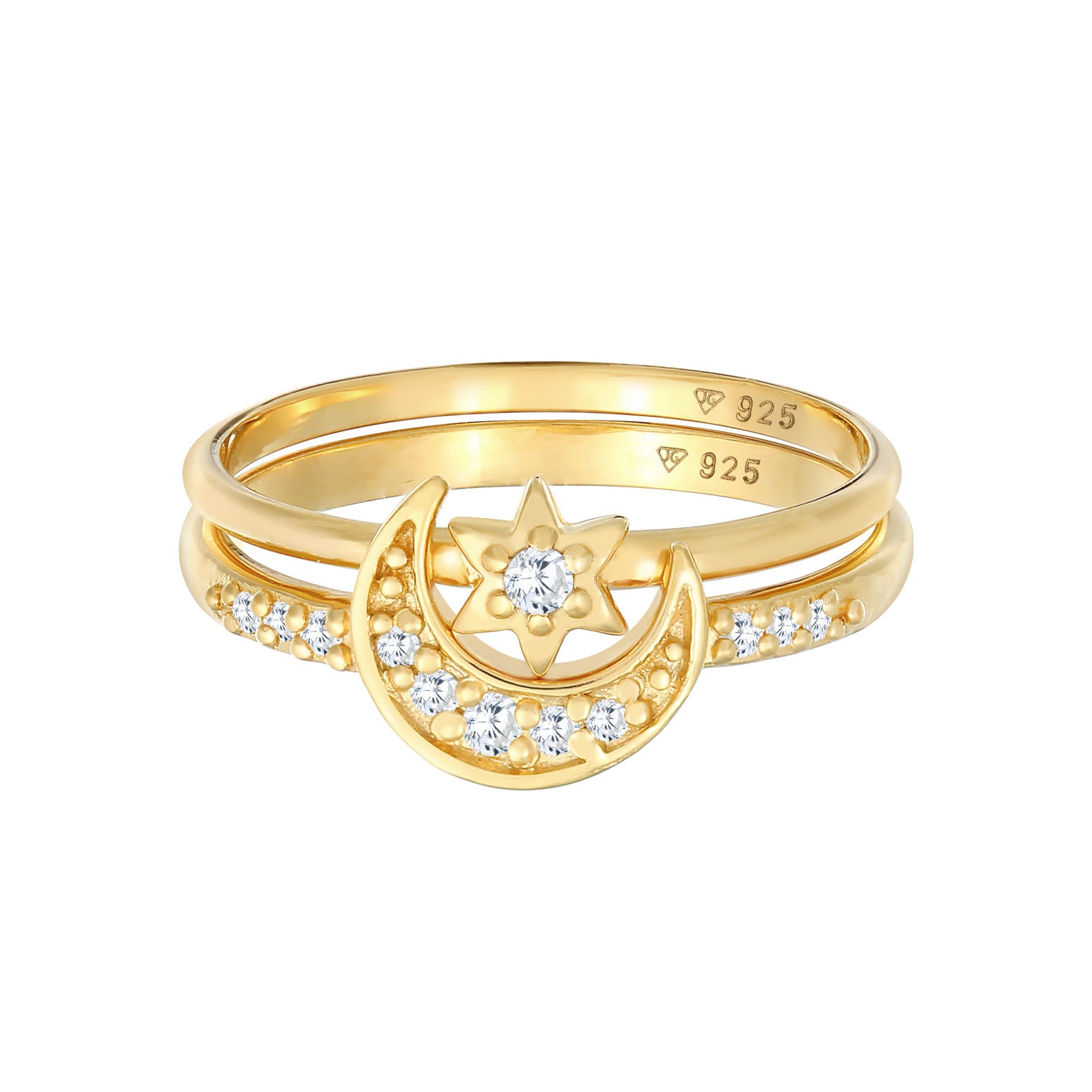 Gold - Elli | Ringset Astro | Zirkonia ( Weiß ) | 925 Sterling Silber vergoldet