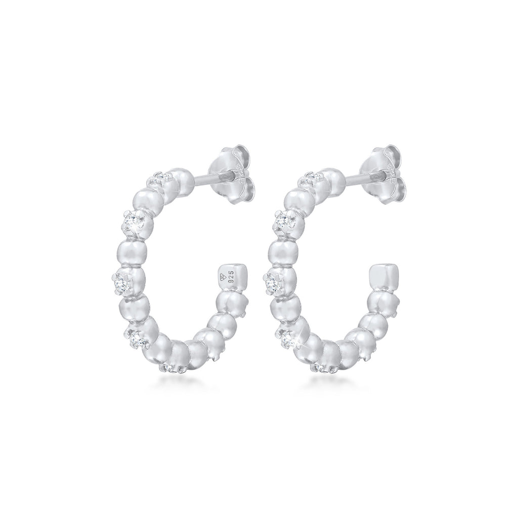 Silber - Elli | Creole Kugel | Zirkonia ( Weiß ) | 925er Sterling Silber