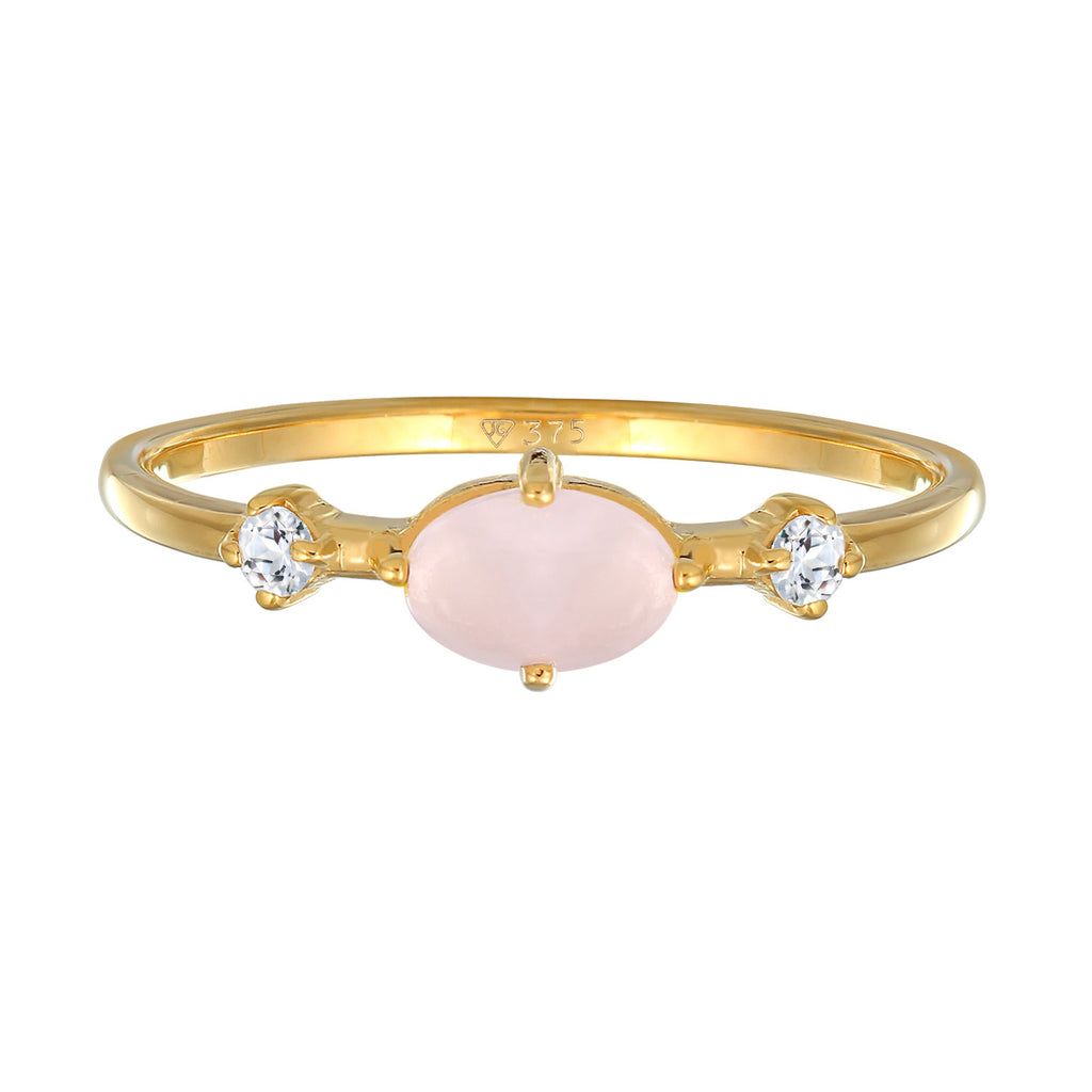 Gold - Elli PREMIUM | Ring | Quartz (rosa), Topas (weiß) | 375er Gelbgold
