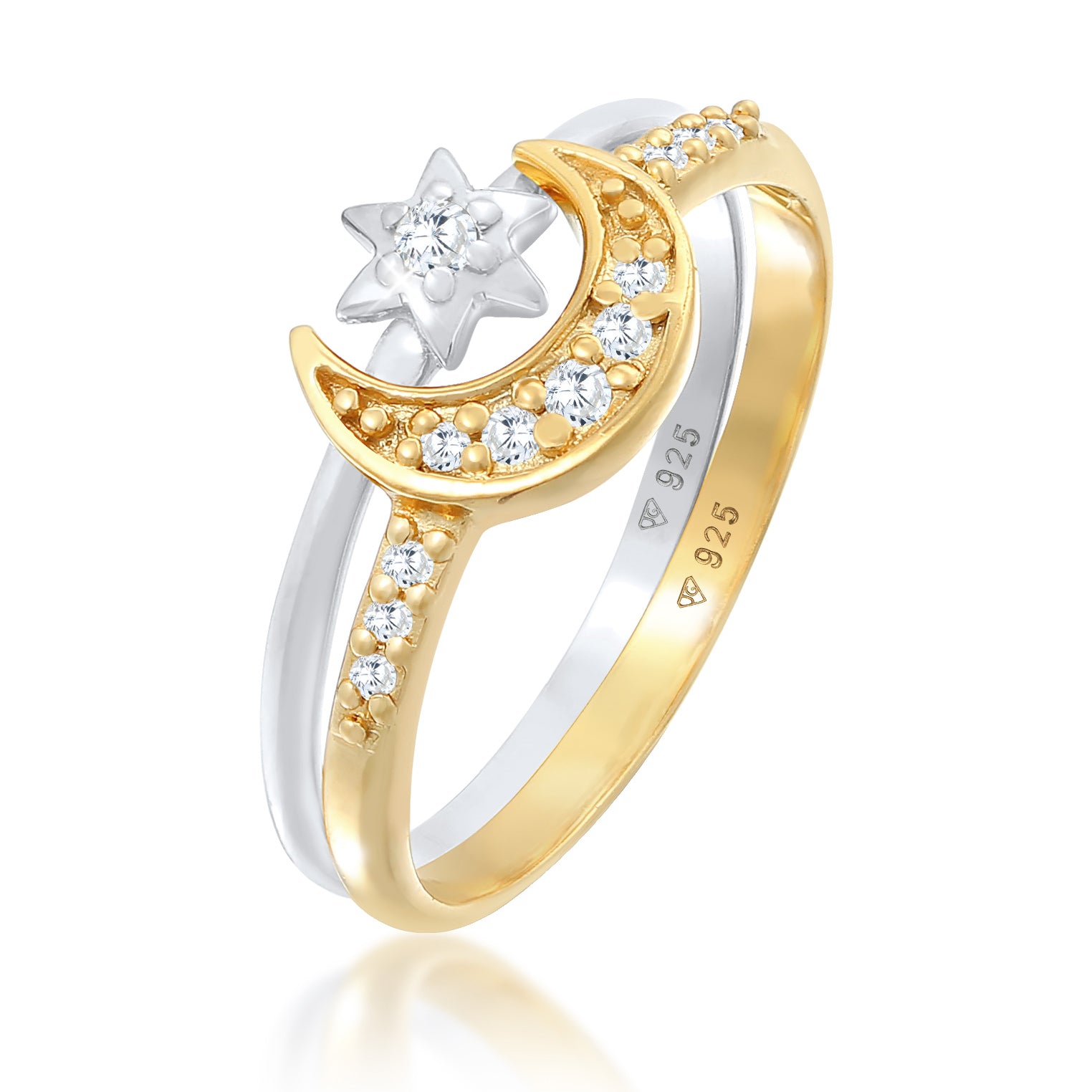 Bunt - Elli | Ringset Astro | Zirkonia ( Weiß ) | 925 Sterling Silber vergoldet