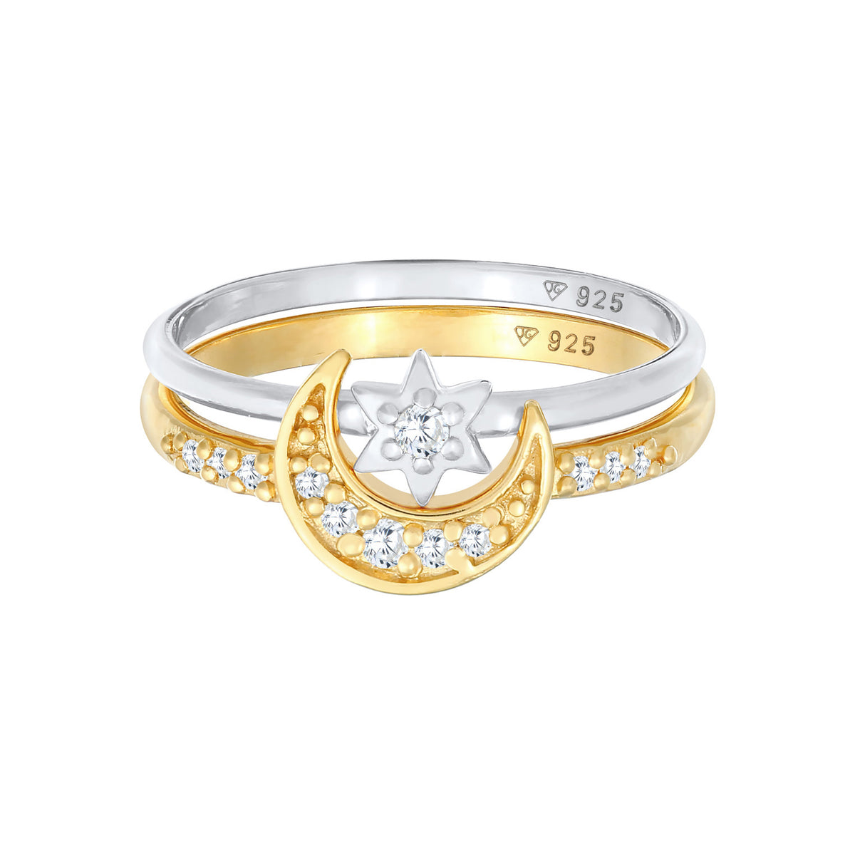 Bunt - Elli | Ringset Astro | Zirkonia ( Weiß ) | 925 Sterling Silber vergoldet