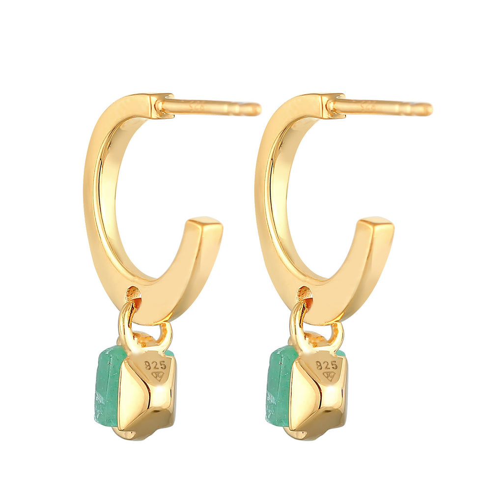 Gold - Elli PREMIUM | Creolen | Jade (grün) | 925er Sterling Silber