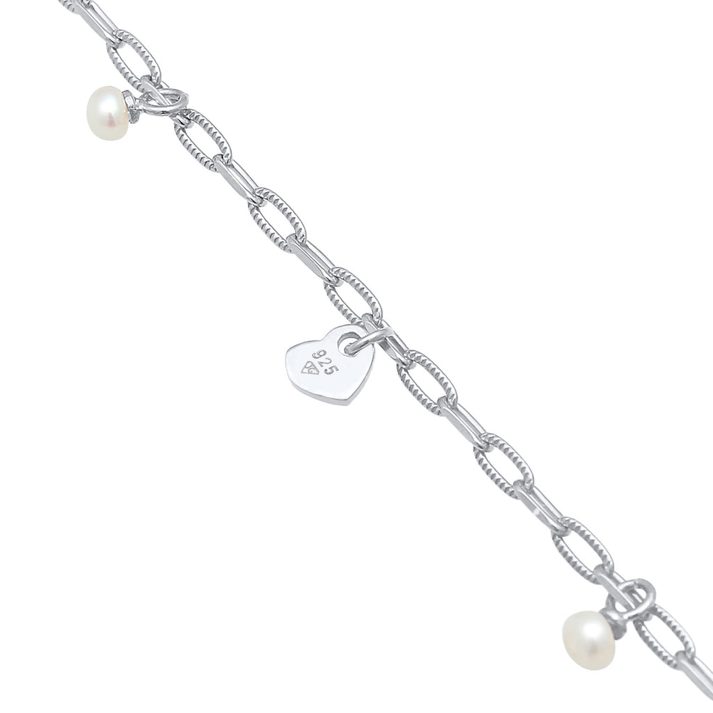 Silber - Elli | Armband Kreuz Feder Herz | Perle | 925er Sterling Silber