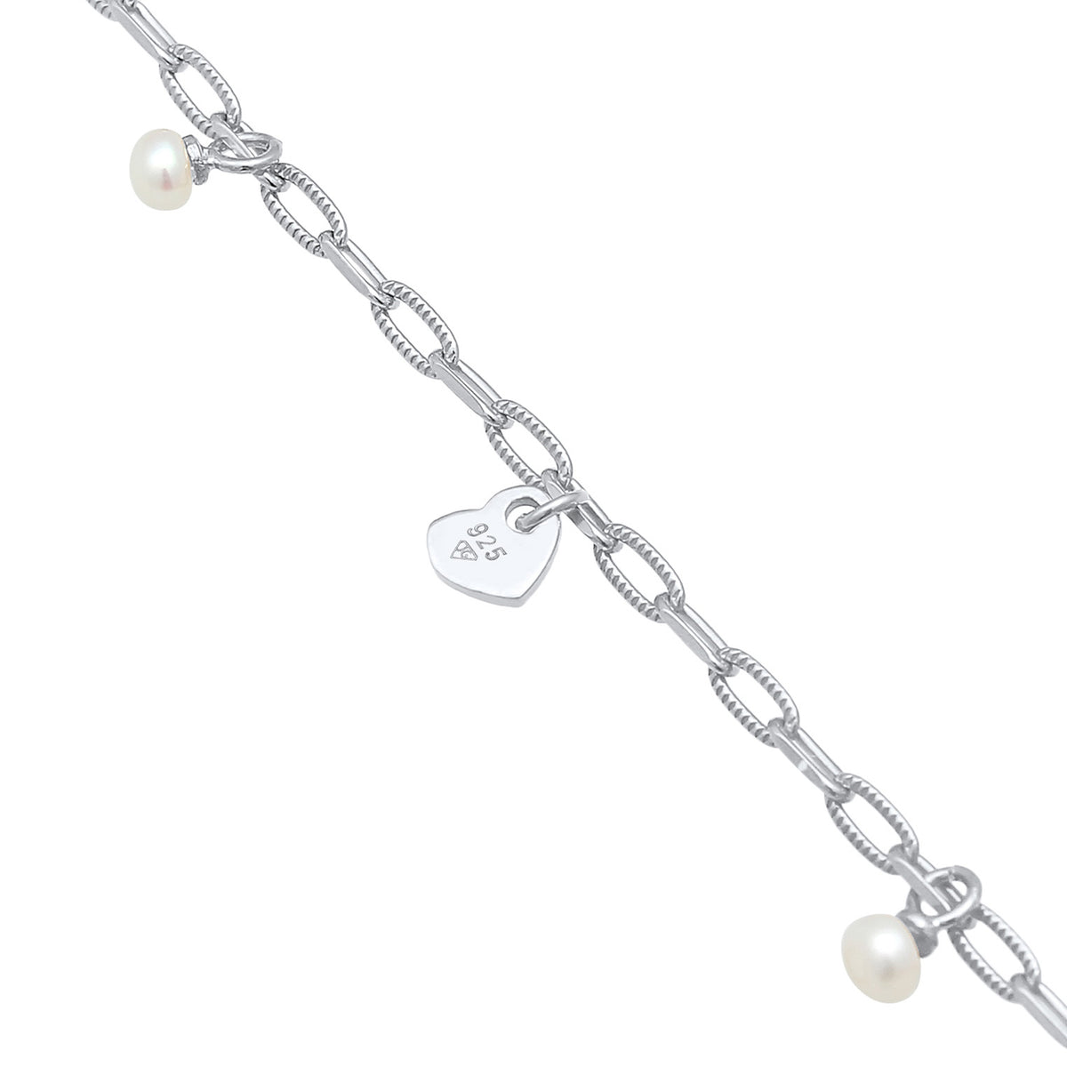 Silber - Elli | Armband Kreuz Feder Herz | Perle | 925er Sterling Silber