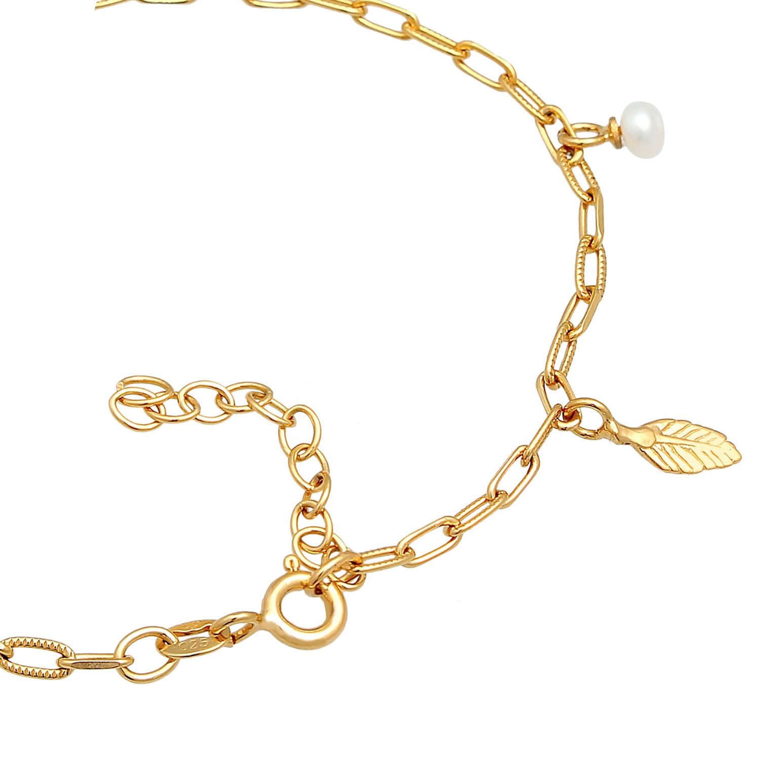 Gold - Elli | Armband Kreuz Feder Herz | Perle | 925er Sterling Silber