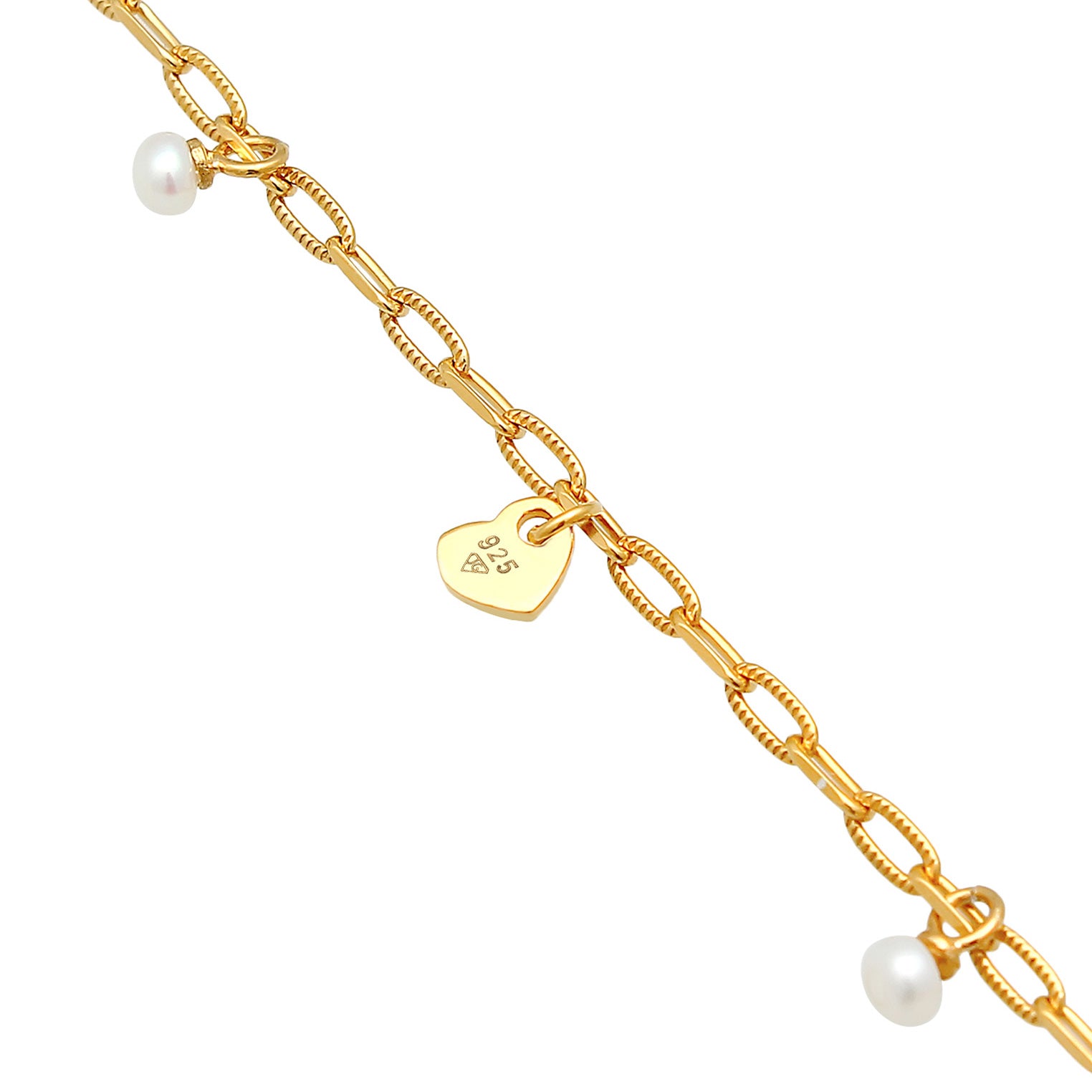 Gold - Elli | Armband Kreuz Feder Herz | Perle | 925er Sterling Silber