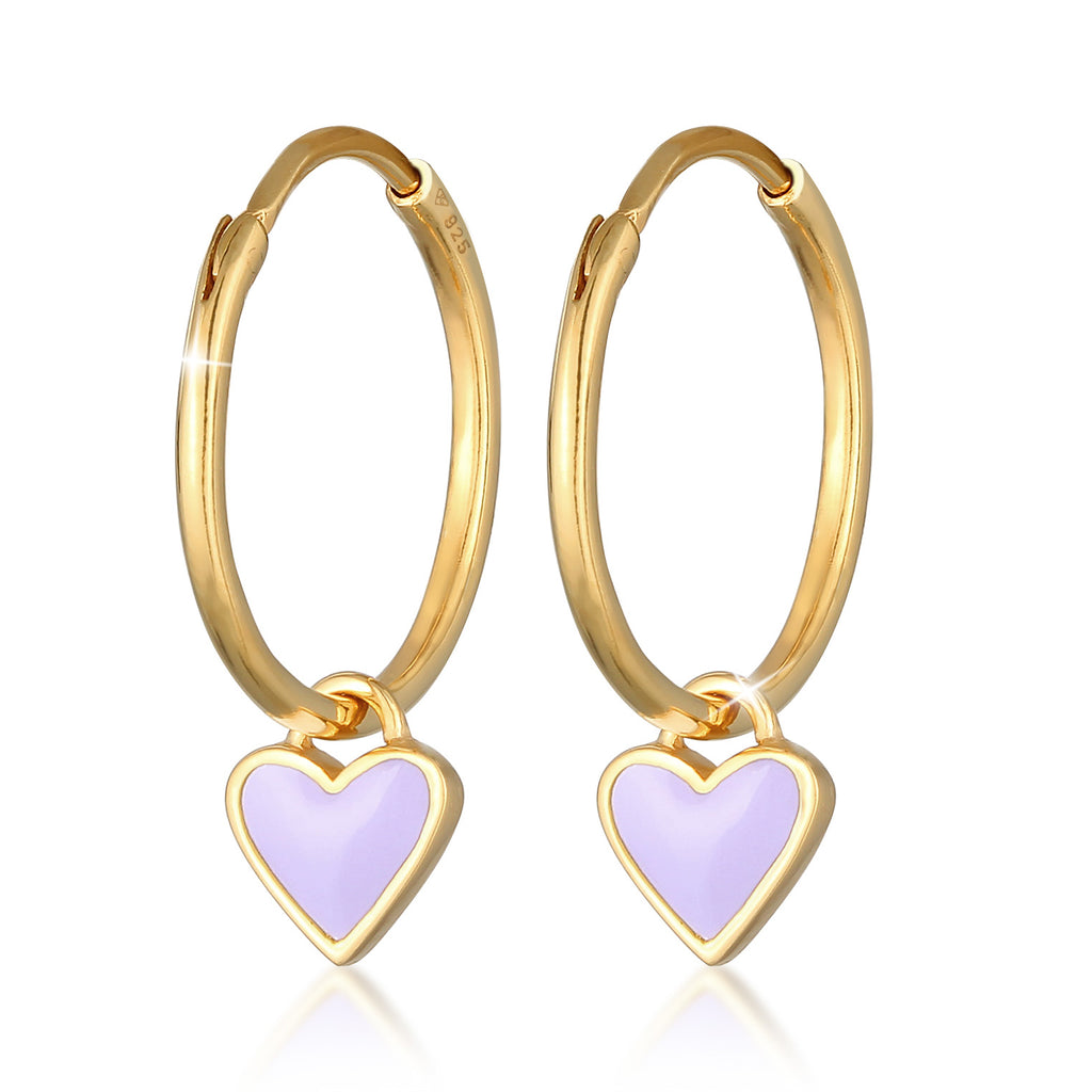 Hellviolett - Elli | Creolen Herz | Emaille (Lila) | 925er Sterling Silber Vergoldet