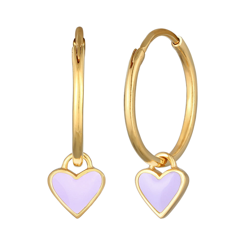 Hellviolett - Elli | Creolen Herz | Emaille (Lila) | 925er Sterling Silber Vergoldet