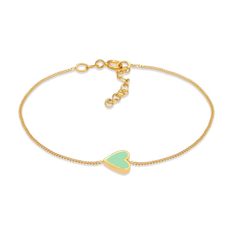 Hellgrün - Elli | Armband Herz | Emaille | 925er Sterling Silber Vergoldet