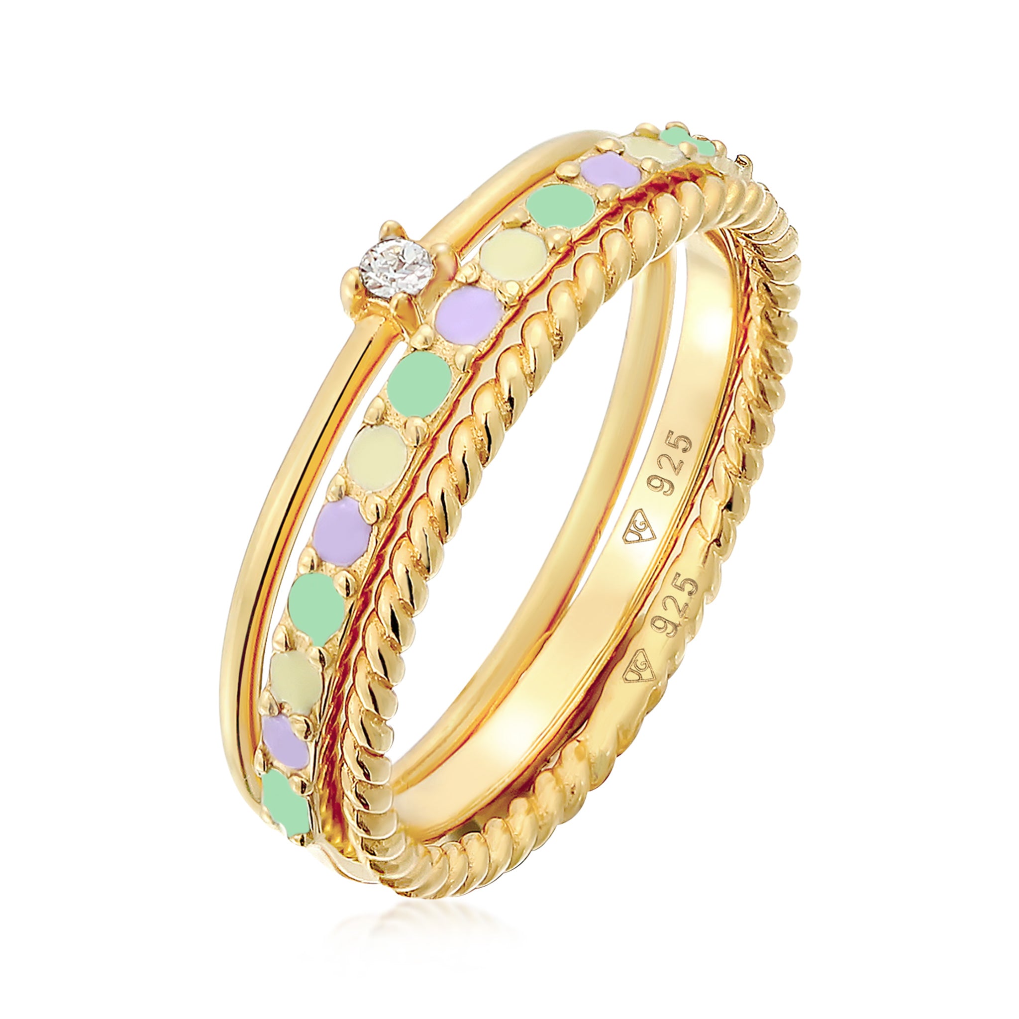 Gold - Elli | Ringset | Mit Kristallen von Swarovski® (Weiß) & Emaille | 925er Sterling Silber Vergoldet