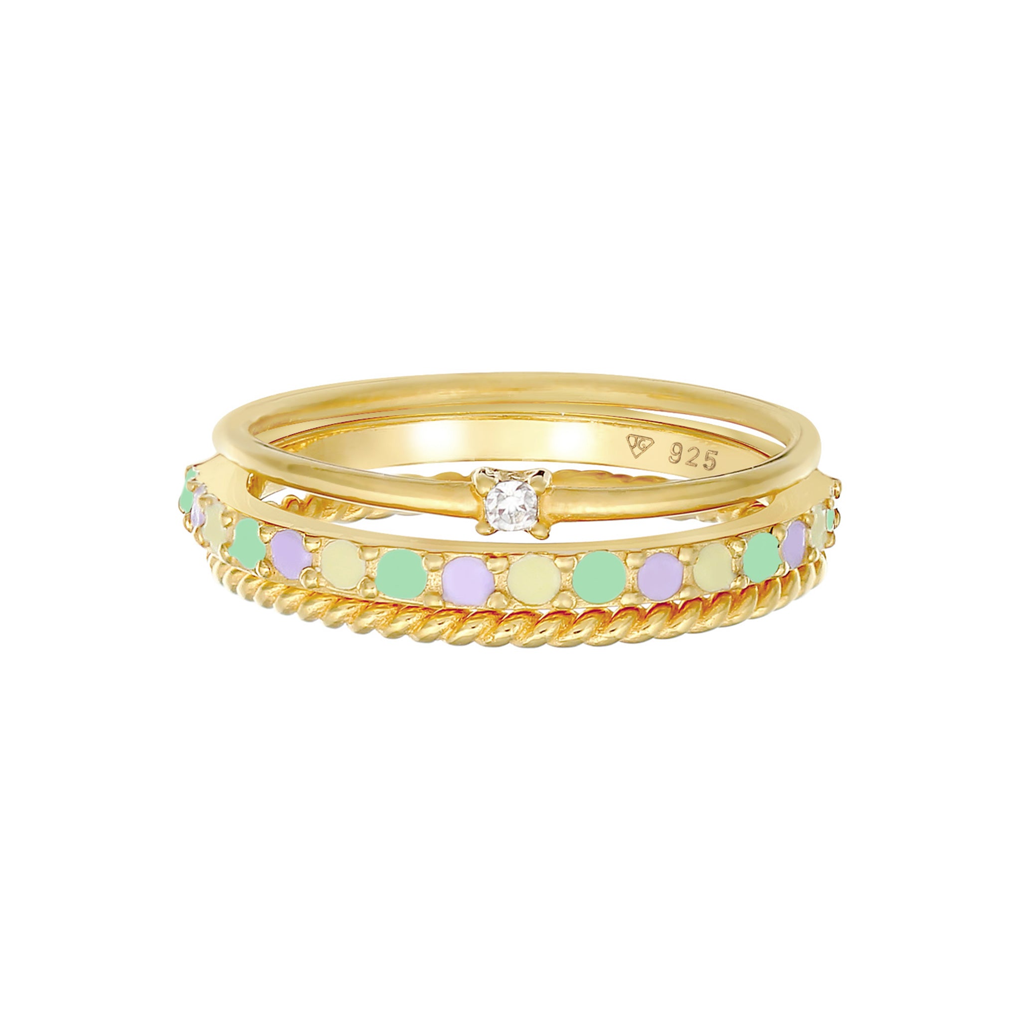 Gold - Elli | Ringset | Mit Kristallen von Swarovski® (Weiß) & Emaille | 925er Sterling Silber Vergoldet