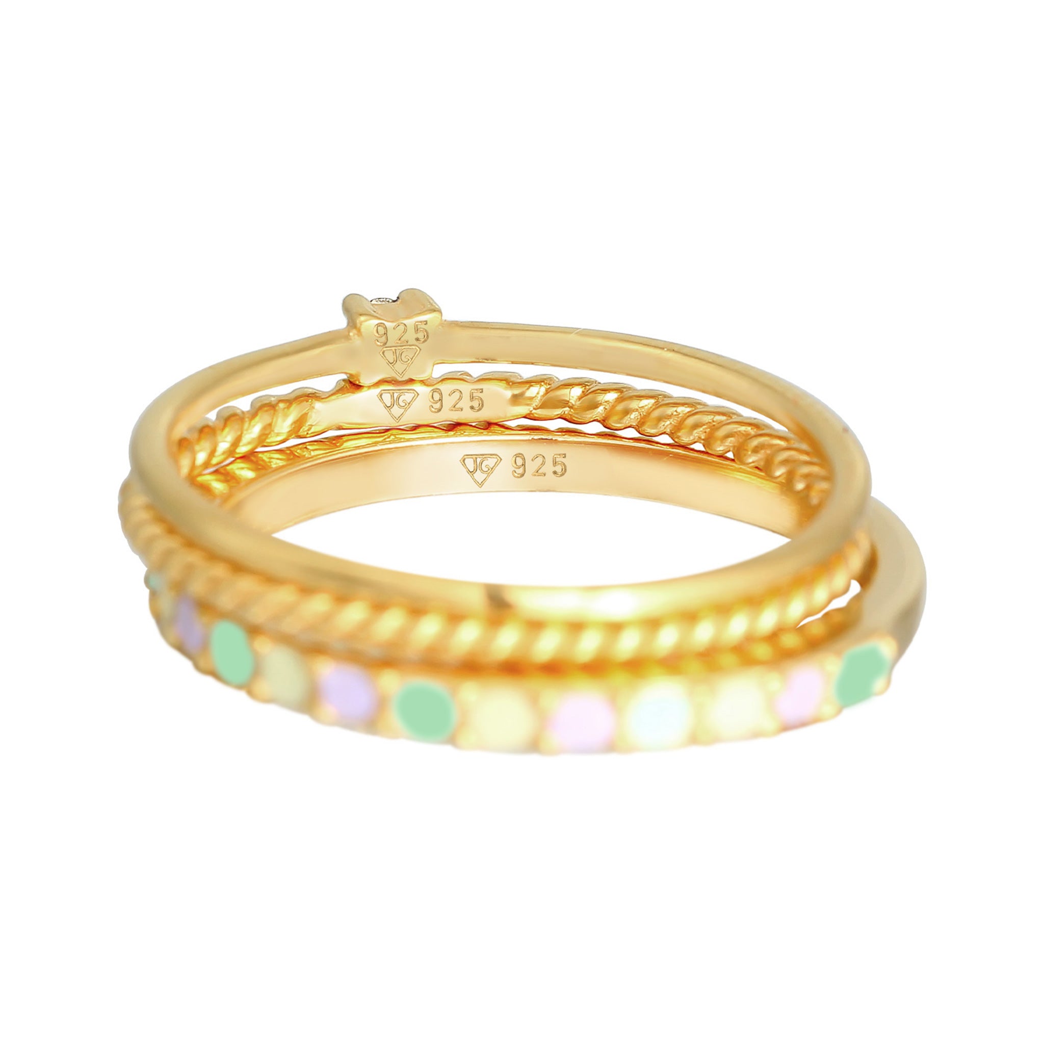 Gold - Elli | Ringset | Mit Kristallen von Swarovski® (Weiß) & Emaille | 925er Sterling Silber Vergoldet