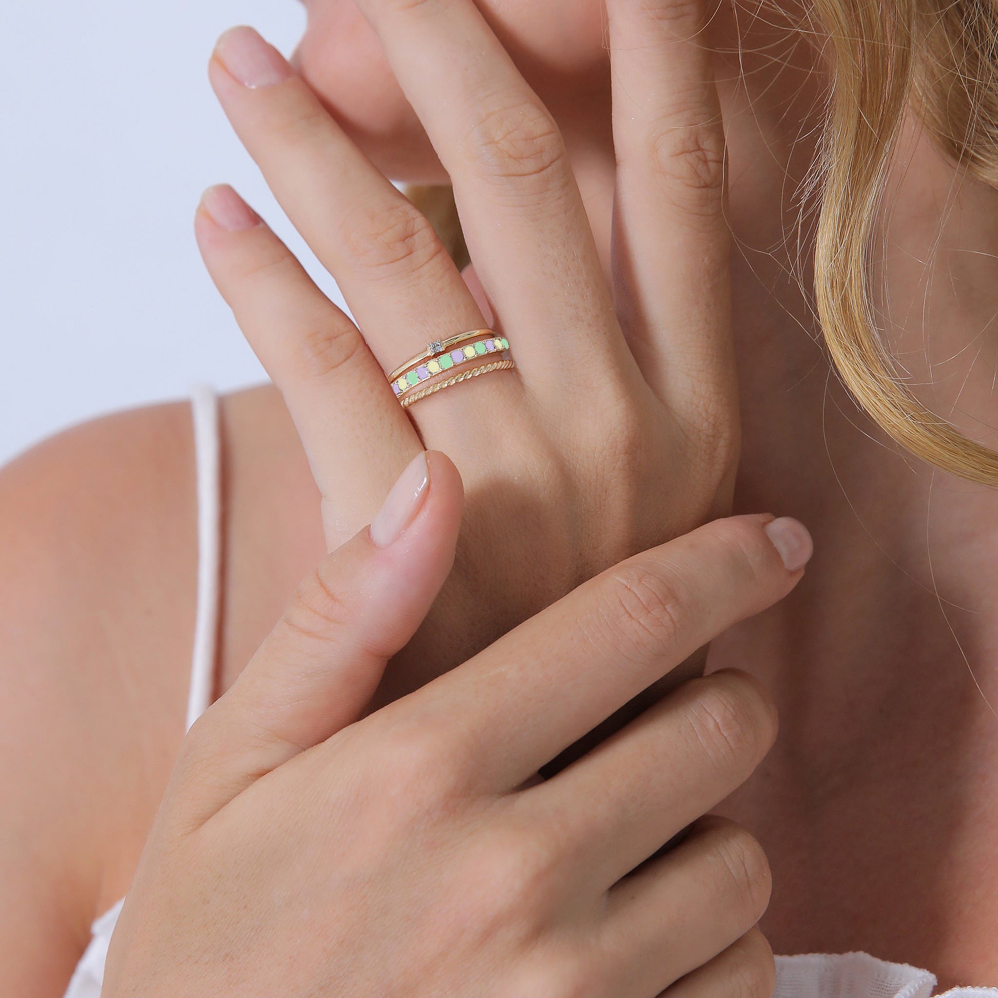 Gold - Elli | Ringset | Mit Kristallen von Swarovski® (Weiß) & Emaille | 925er Sterling Silber Vergoldet