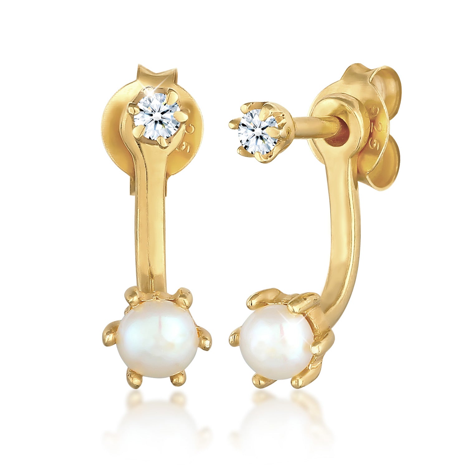 Gold - Elli DIAMONDS | Ear Jacket | Diamant (0.06 ct), Süßwasserperle | 925er Sterling Silber Vergoldet