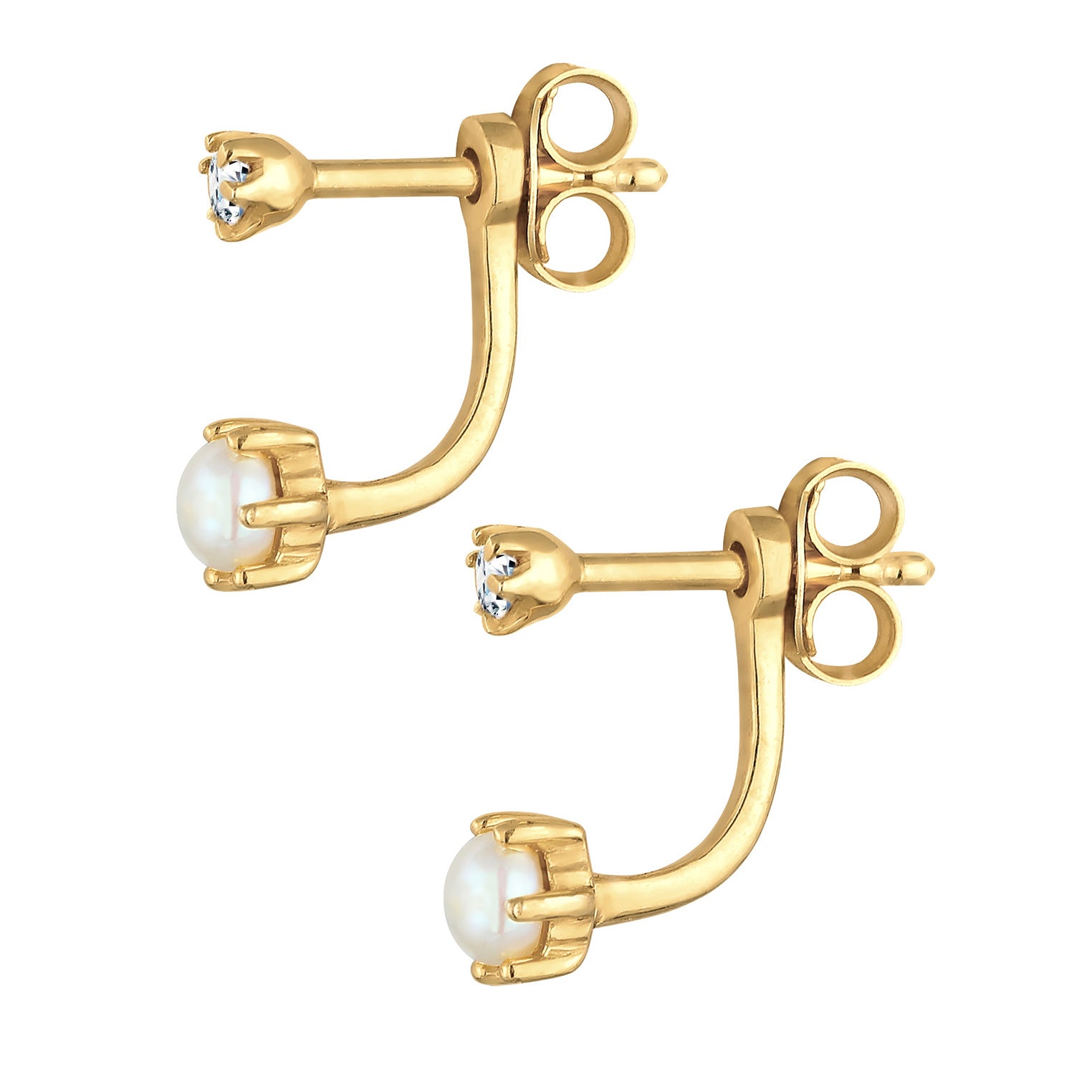 Gold - Elli DIAMONDS | Ear Jacket | Diamant (0.06 ct), Süßwasserperle | 925er Sterling Silber Vergoldet