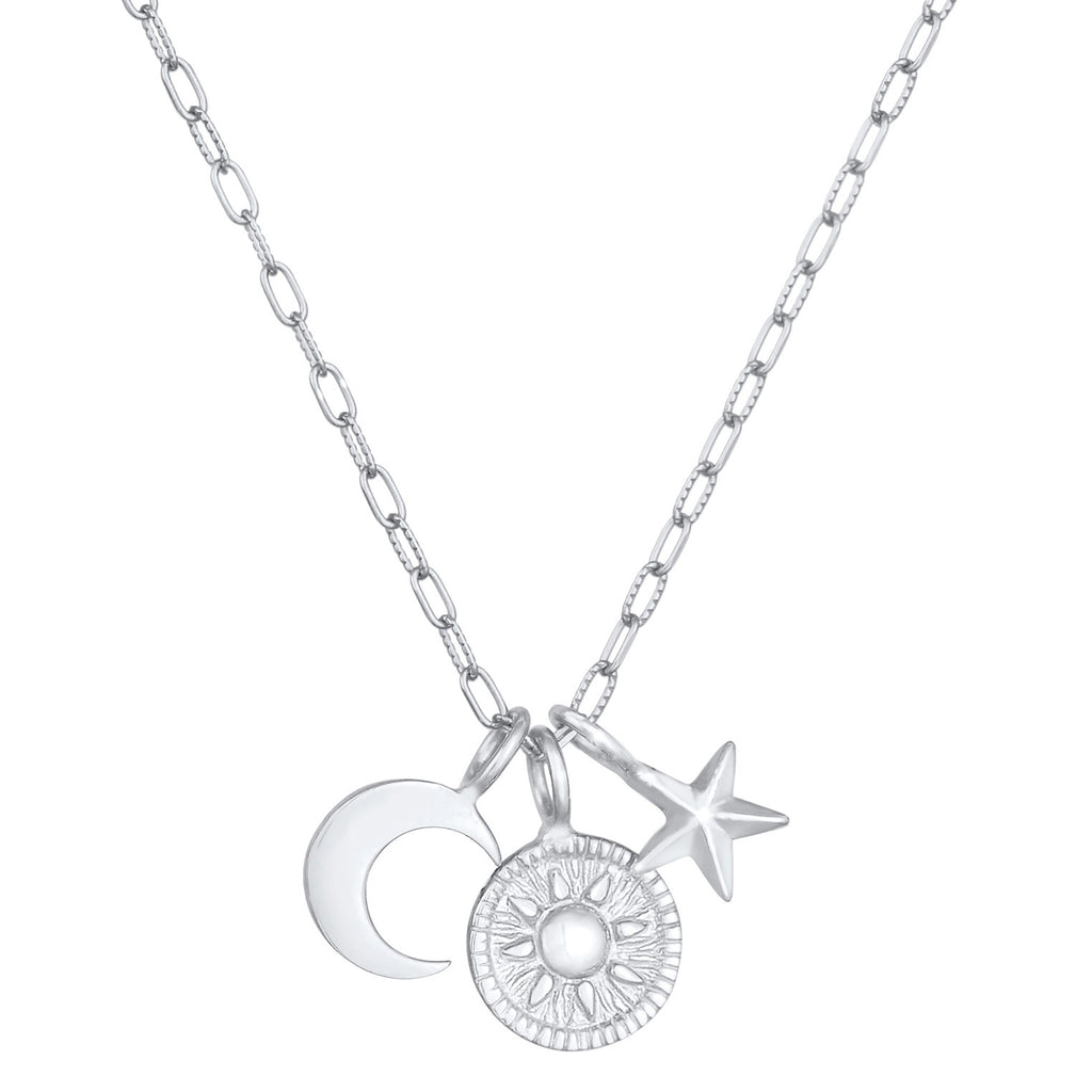 Silber - Elli | Halskette Sonne Mond Stern | 925er Sterling Silber