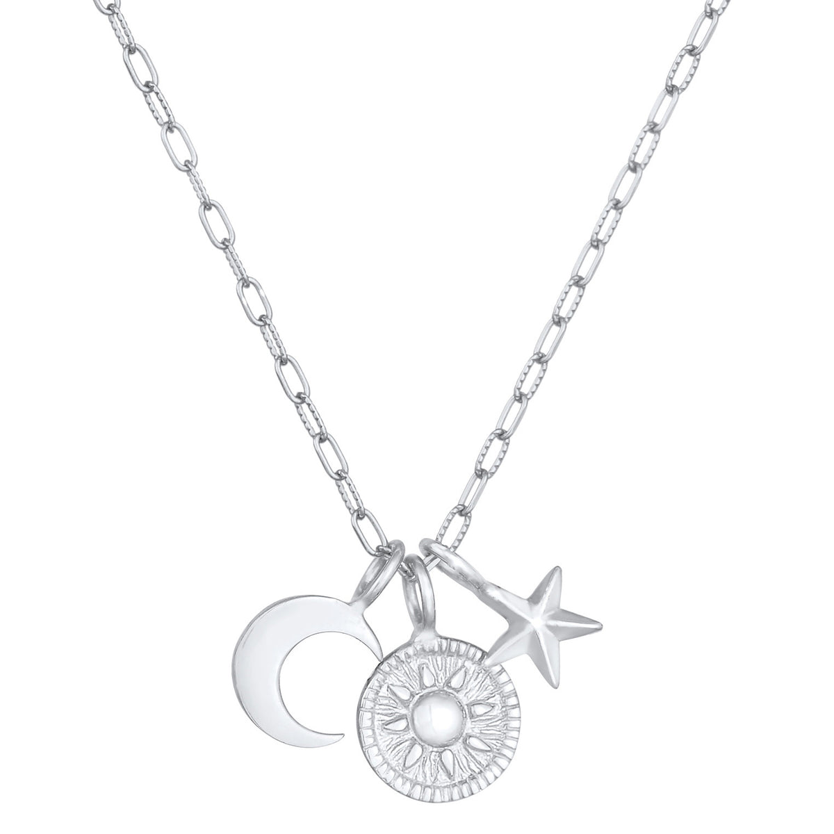 Silber - Elli | Halskette Sonne Mond Stern | 925er Sterling Silber