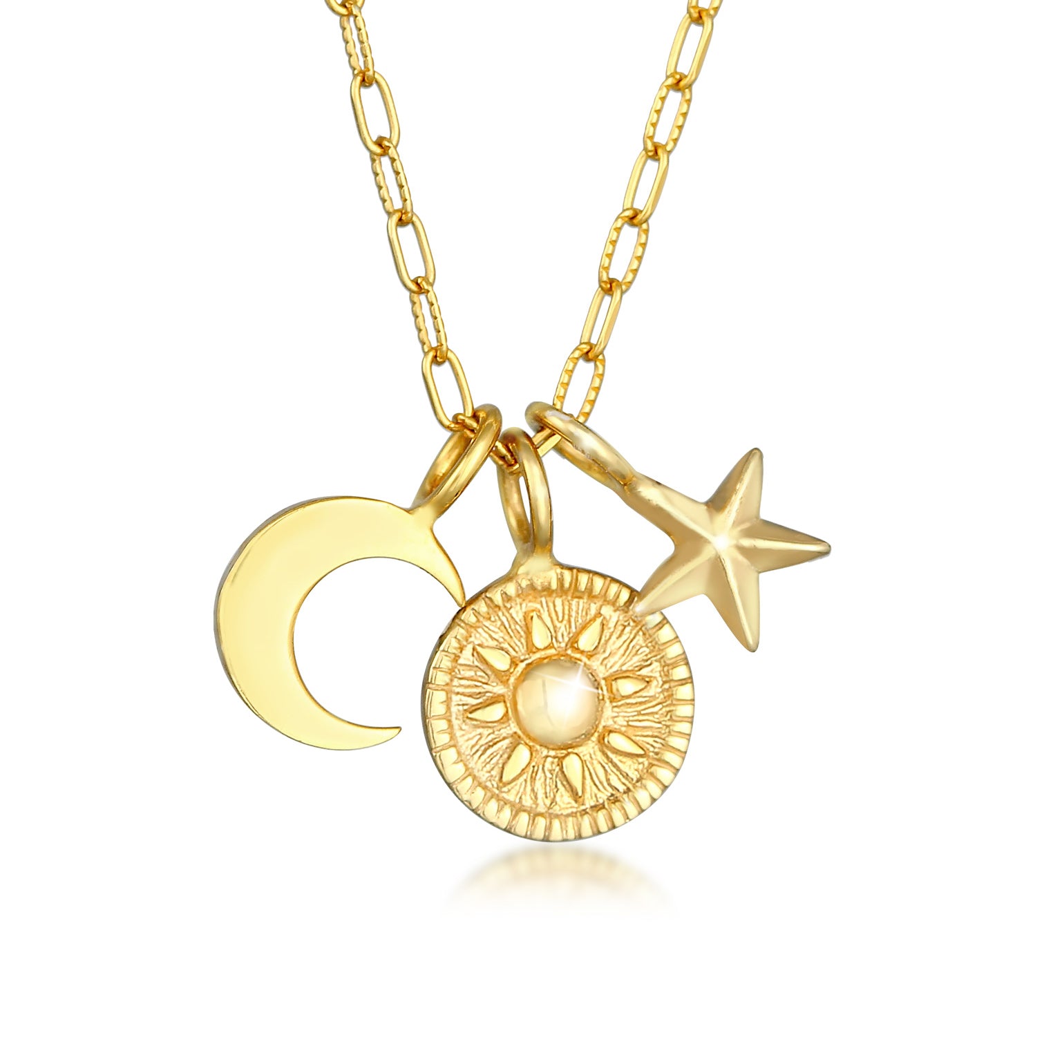 Gold - Elli | Halskette Sonne Mond Stern | 925er Sterling Silber