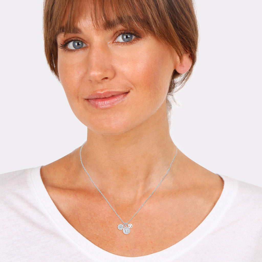Silber - Elli | Halskette Blume Smiling Buchstabe | 925er Sterling Silber