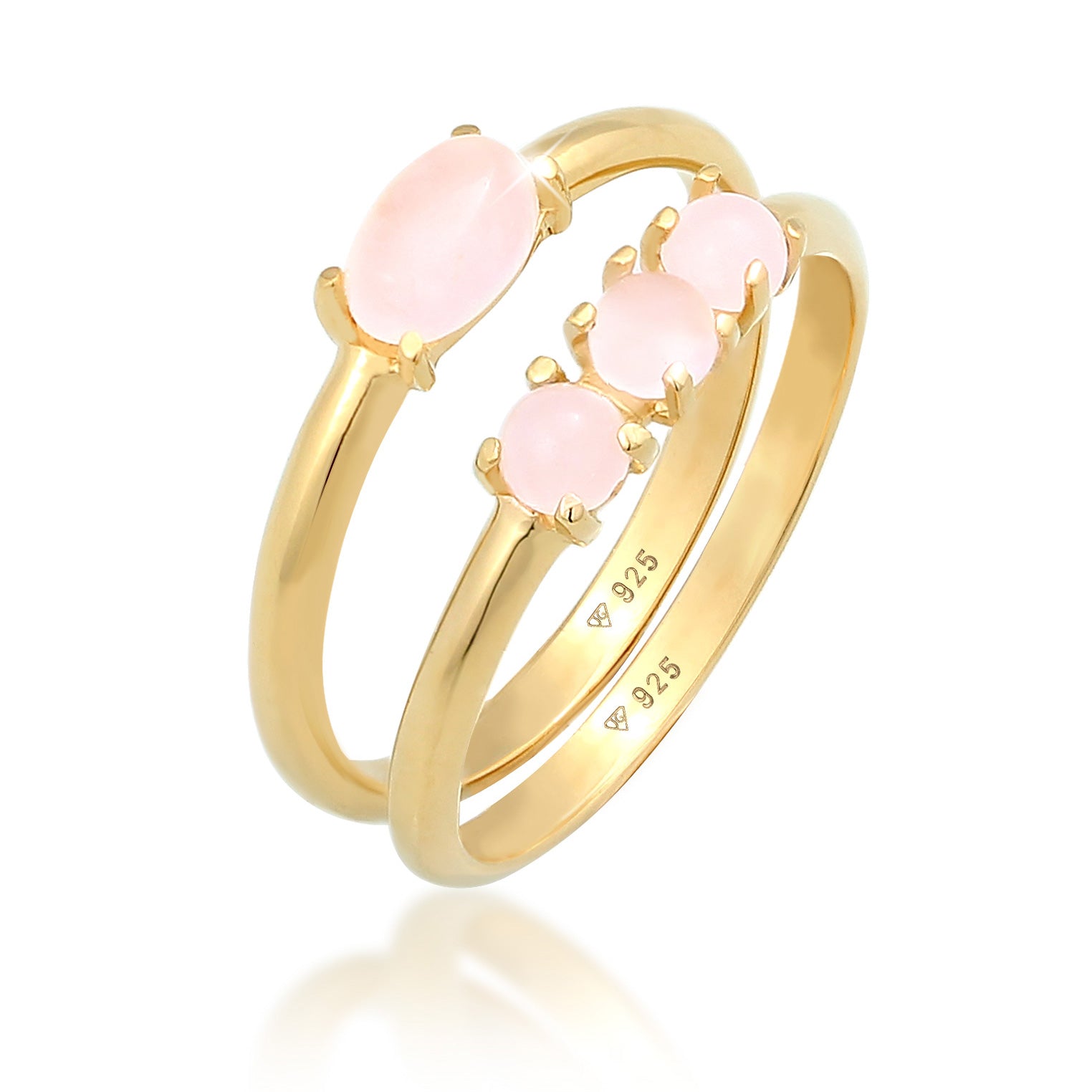 Gold - Elli | Stapelring 2er Set | Opal Pink | 925er Sterling Silber Vergoldet