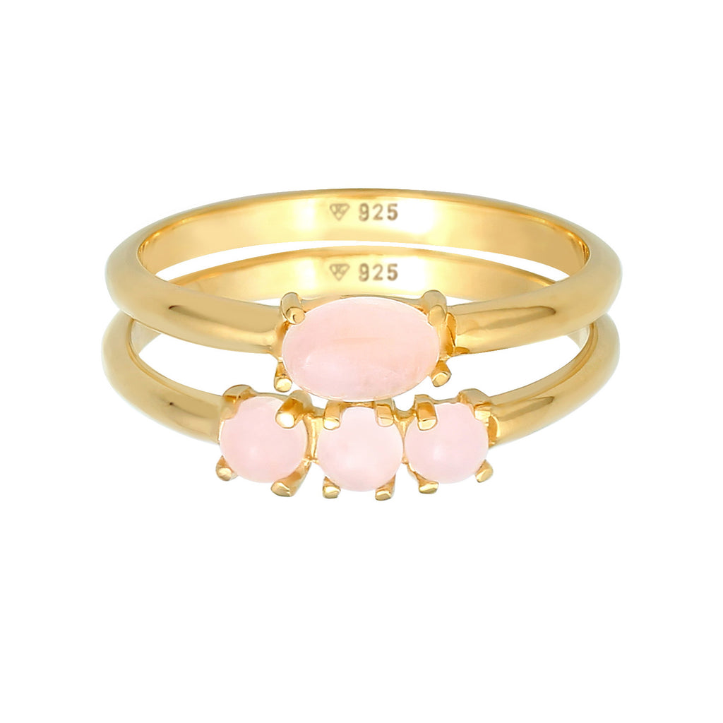 Gold - Elli | Stapelring 2er Set | Opal Pink | 925er Sterling Silber Vergoldet