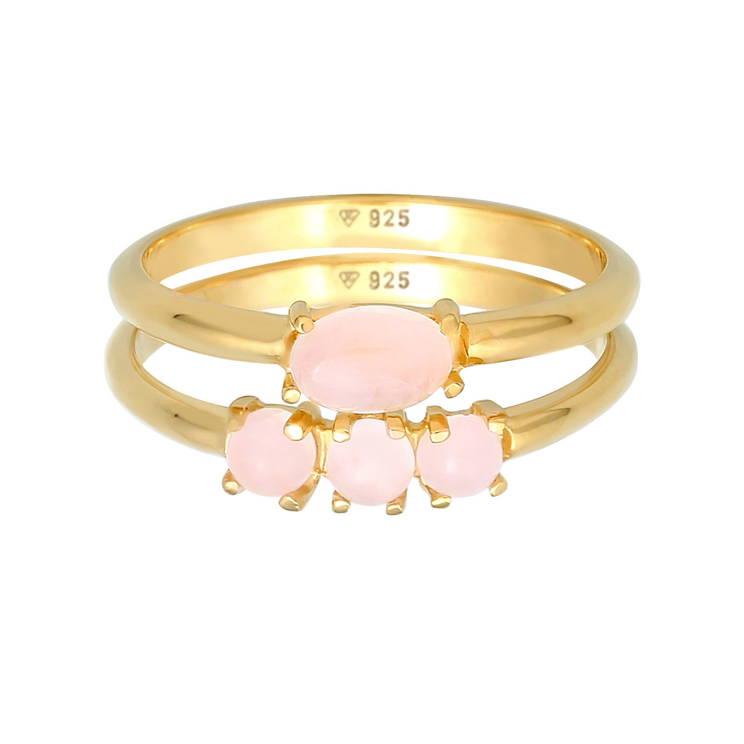 Gold - Elli | Stapelring 2er Set | Opal Pink | 925er Sterling Silber Vergoldet