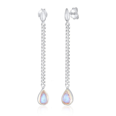 Silber - Elli PREMIUM | Ohrhänger Tropfen | Mondstein (Weiß) | 925er Sterling Silber