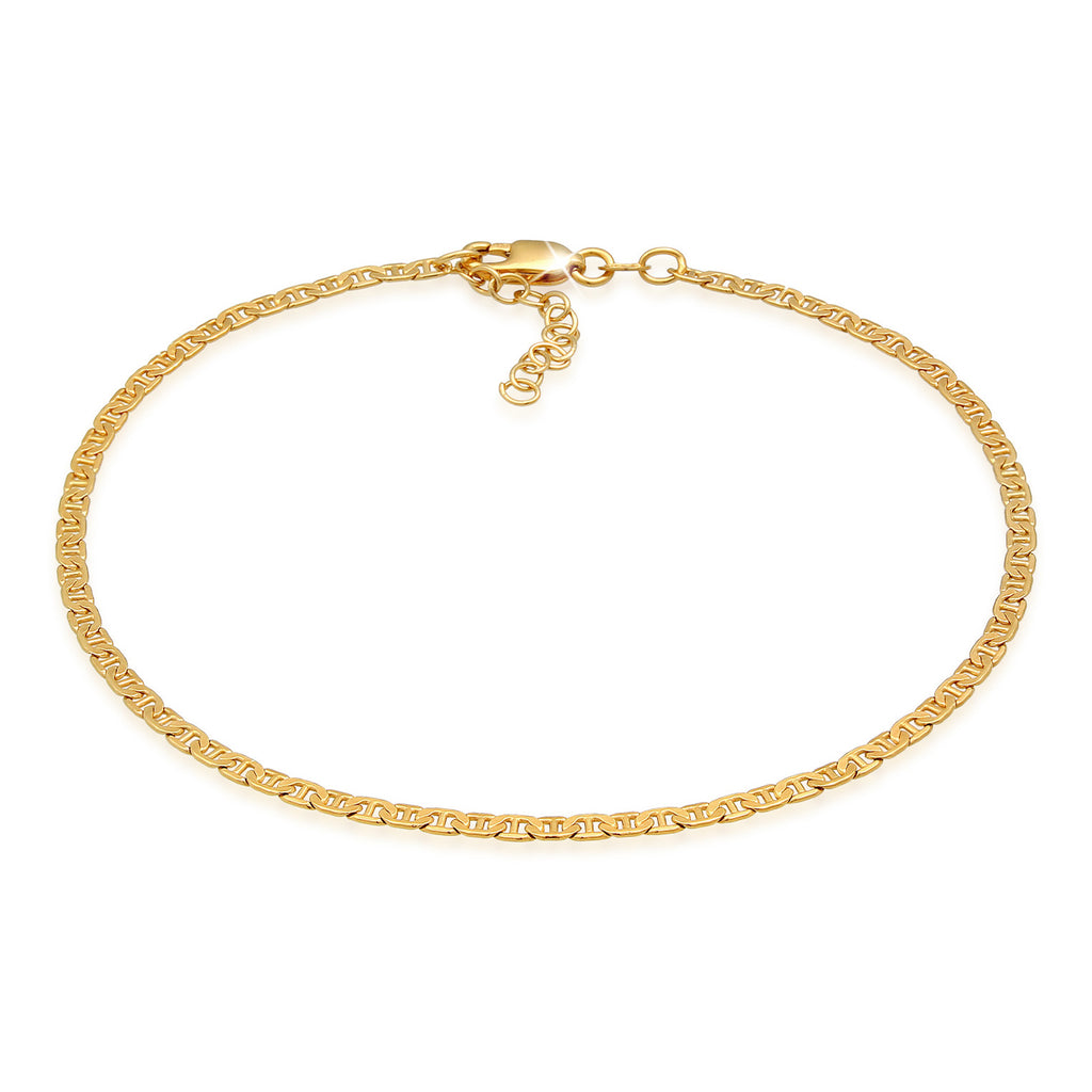 Gold - Elli | Fußkettchen Stäbchen-Panzerkette | 925er Sterling Silber