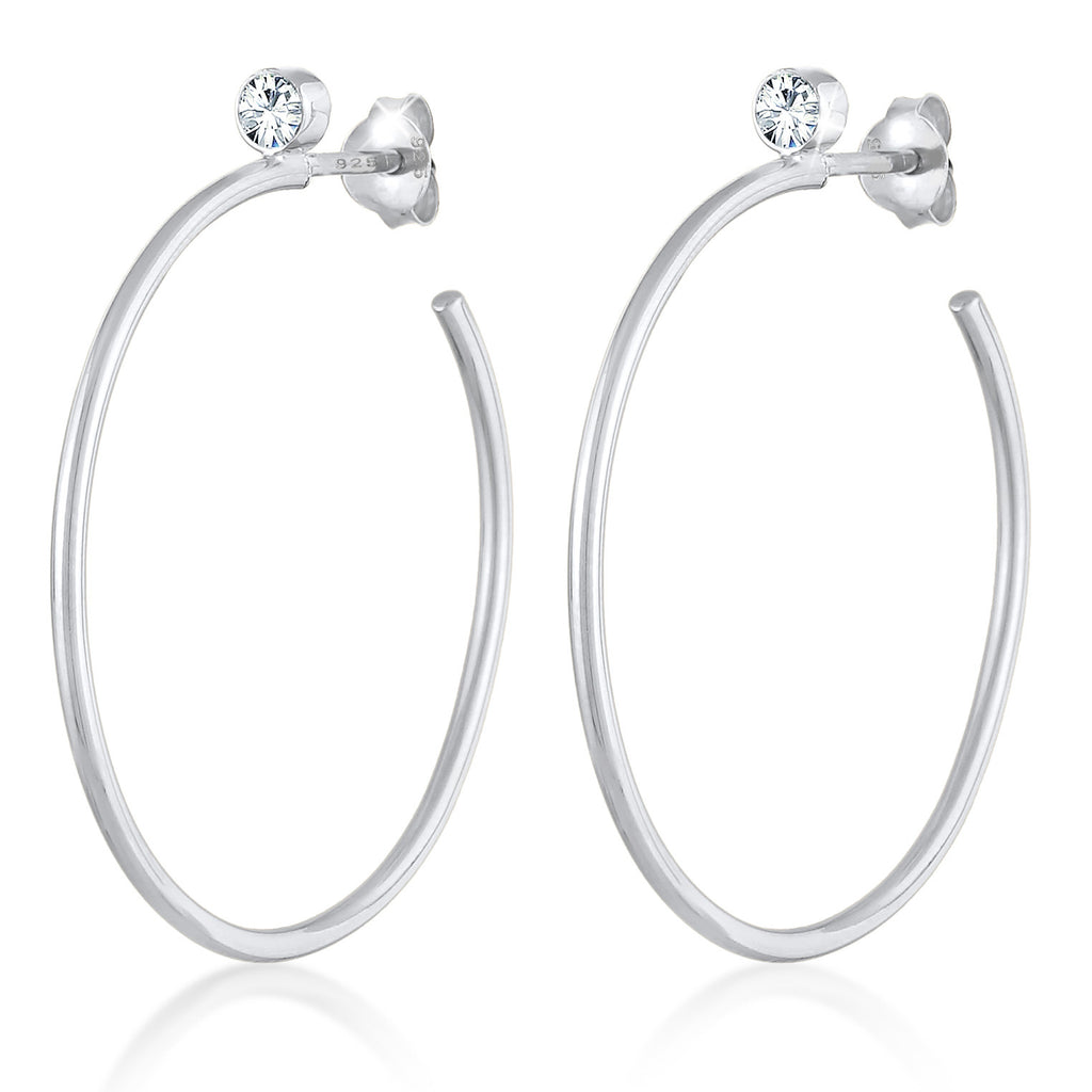 Silber - Elli PREMIUM | Creolen Stecker | Mit Kristallen von Swarovski® (weiß) | 925er Sterling Silber