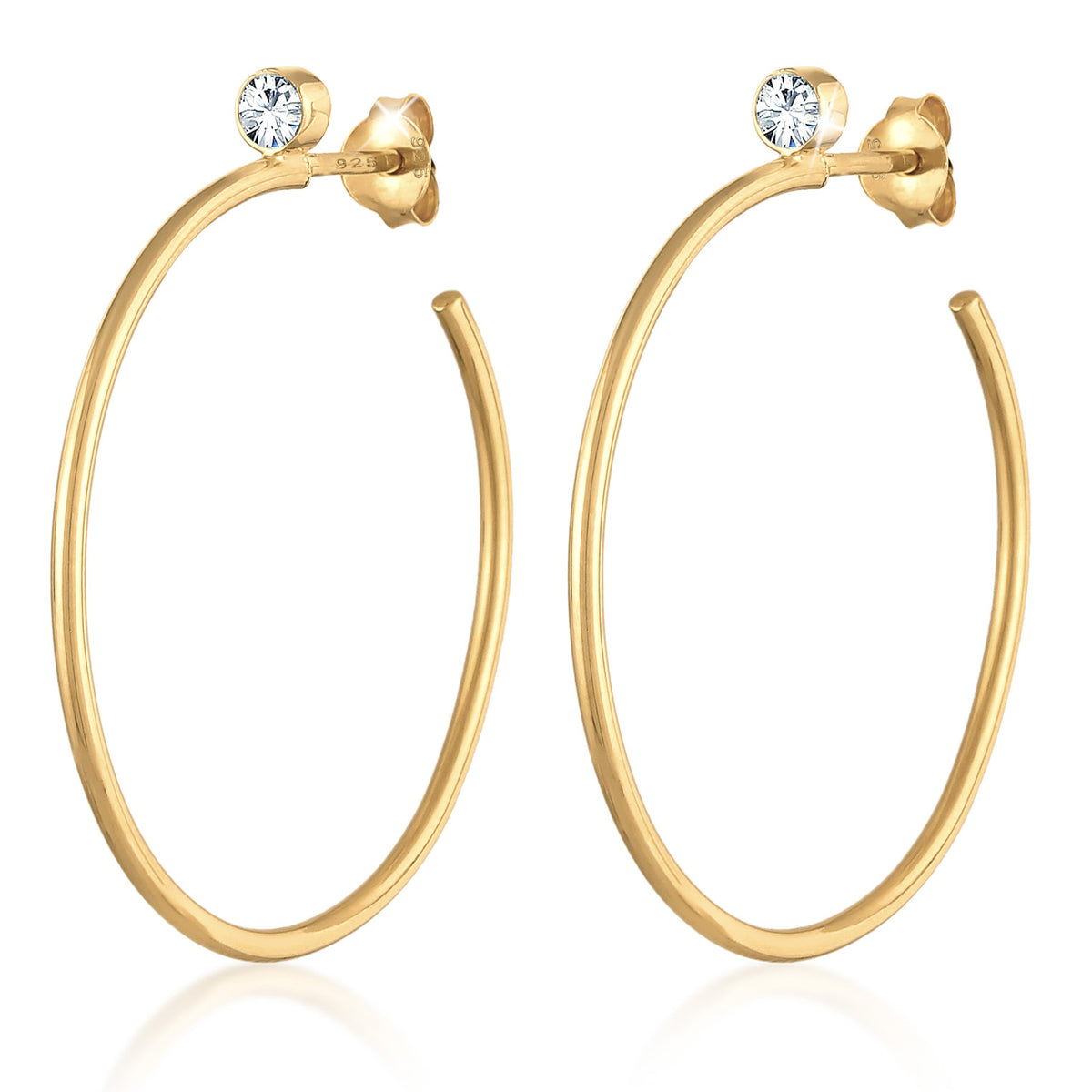 Gold - Elli PREMIUM | Creolen Stecker | Mit Kristallen von Swarovski® (weiß) | 925er Sterling Silber