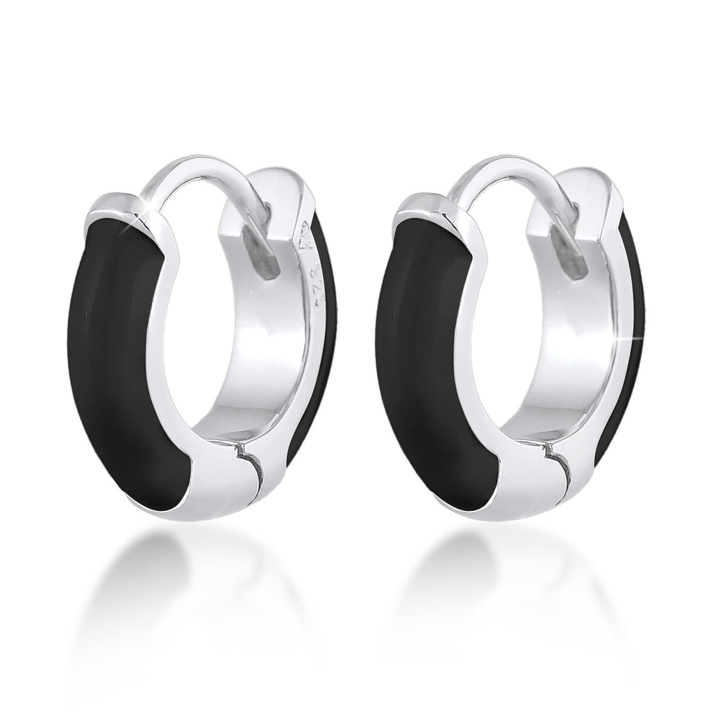 Schwarz - Elli | Creolen Klassisch | Emaille | 925er Sterling Silber