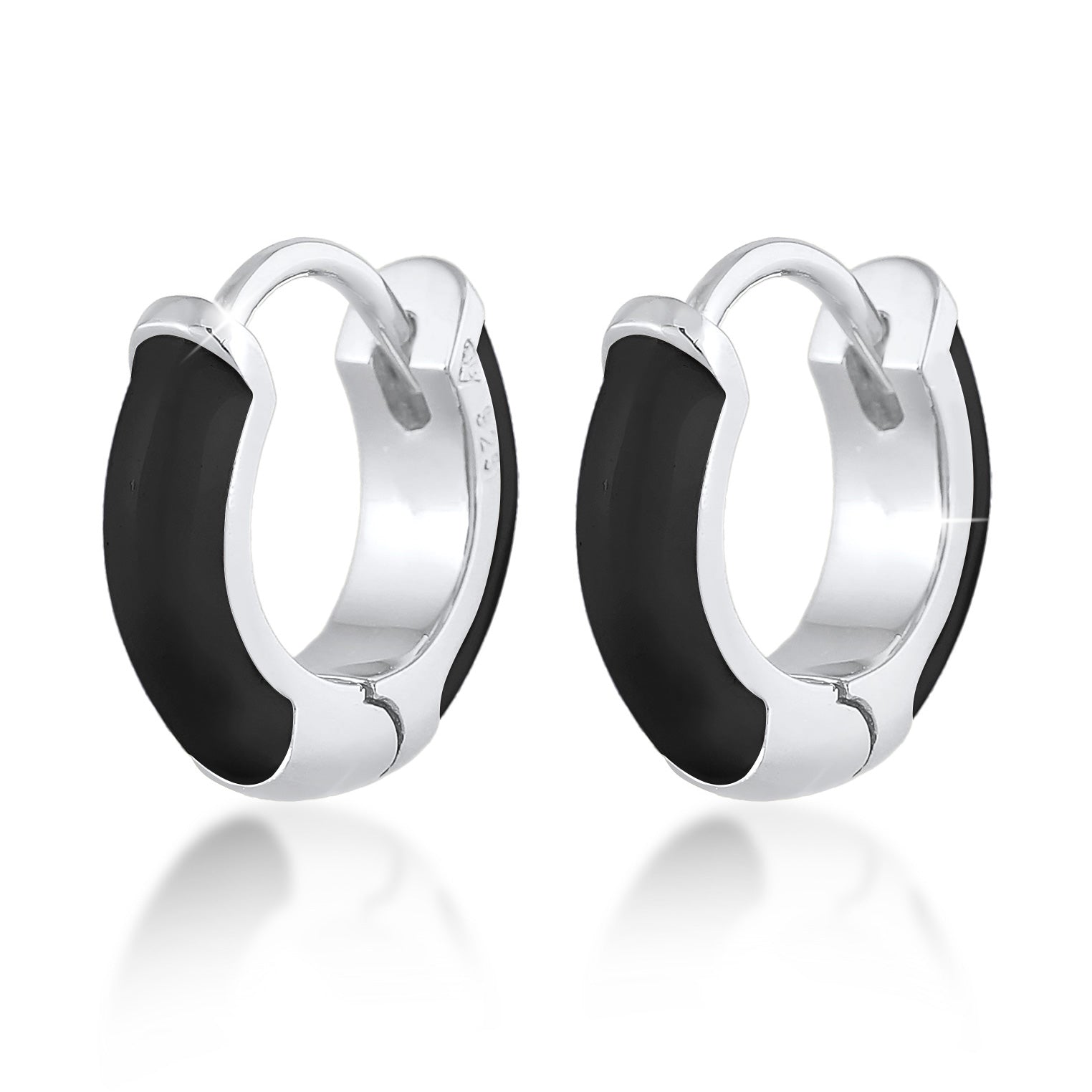 Schwarz - Elli | Creolen Klassisch | Emaille | 925er Sterling Silber