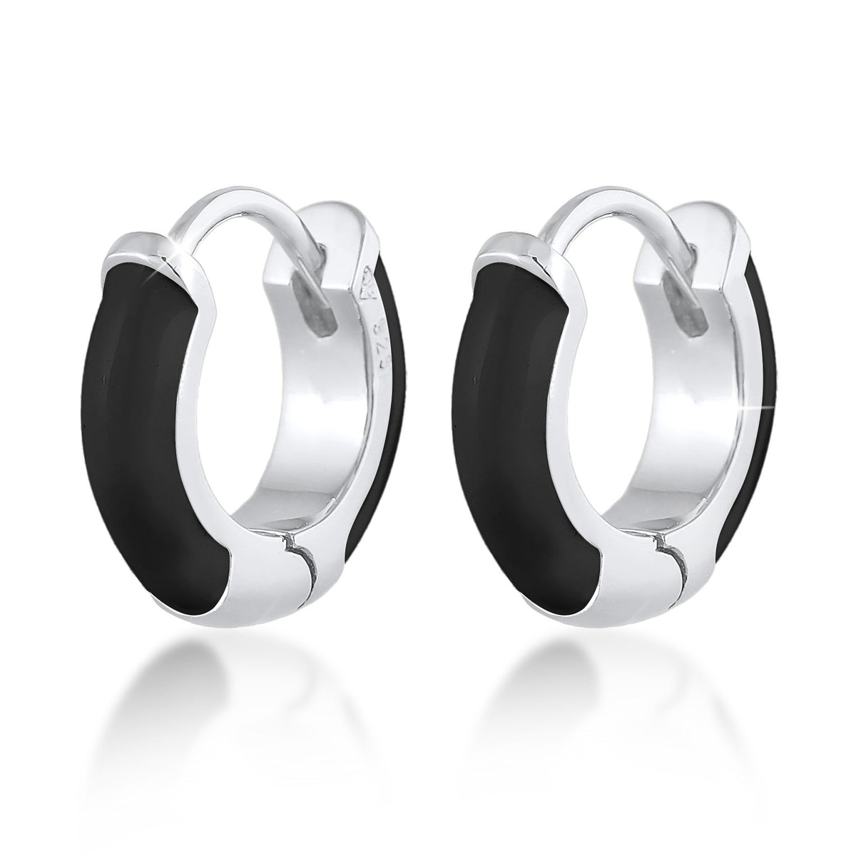 Schwarz - Elli | Creolen Klassisch | Emaille | 925er Sterling Silber
