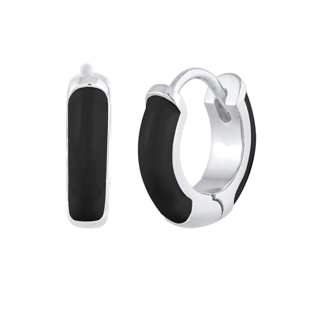 Schwarz - Elli | Creolen Klassisch | Emaille | 925er Sterling Silber