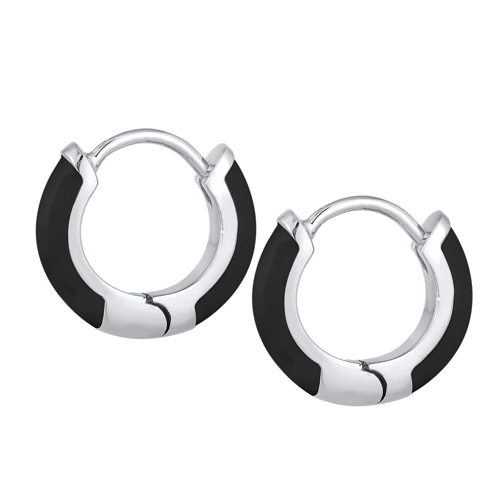 Schwarz - Elli | Creolen Klassisch | Emaille | 925er Sterling Silber