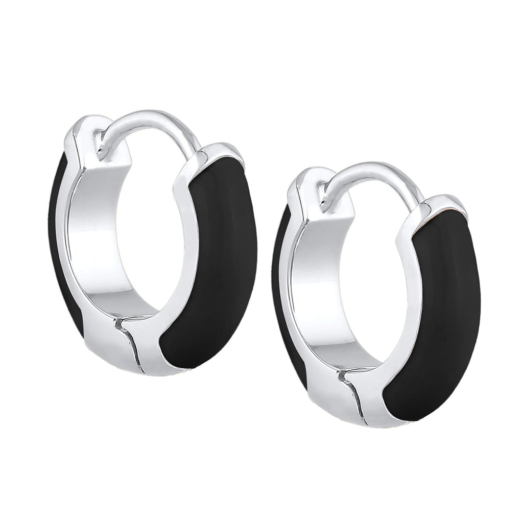 Schwarz - Elli | Creolen Klassisch | Emaille | 925er Sterling Silber