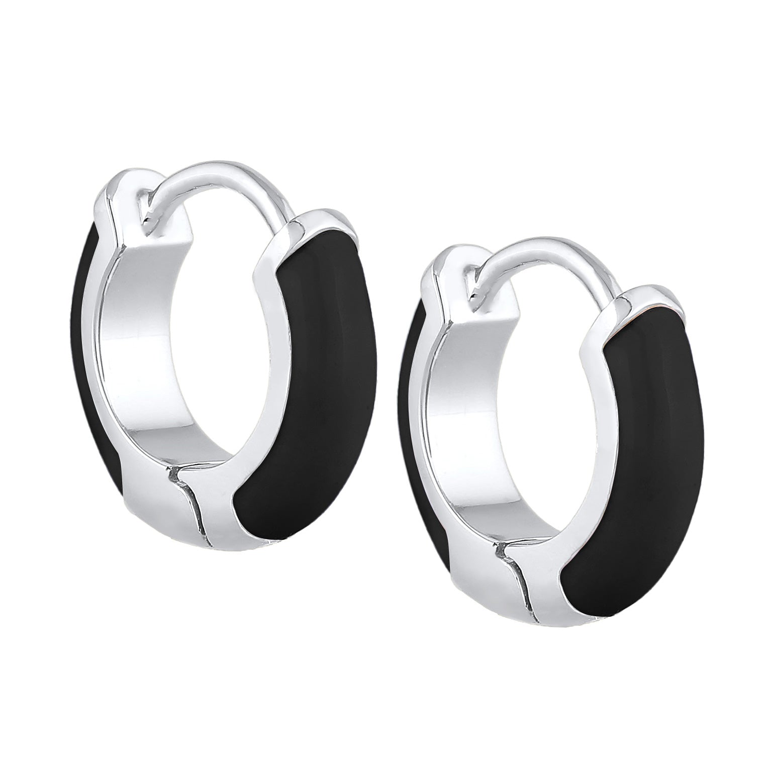 Schwarz - Elli | Creolen Klassisch | Emaille | 925er Sterling Silber