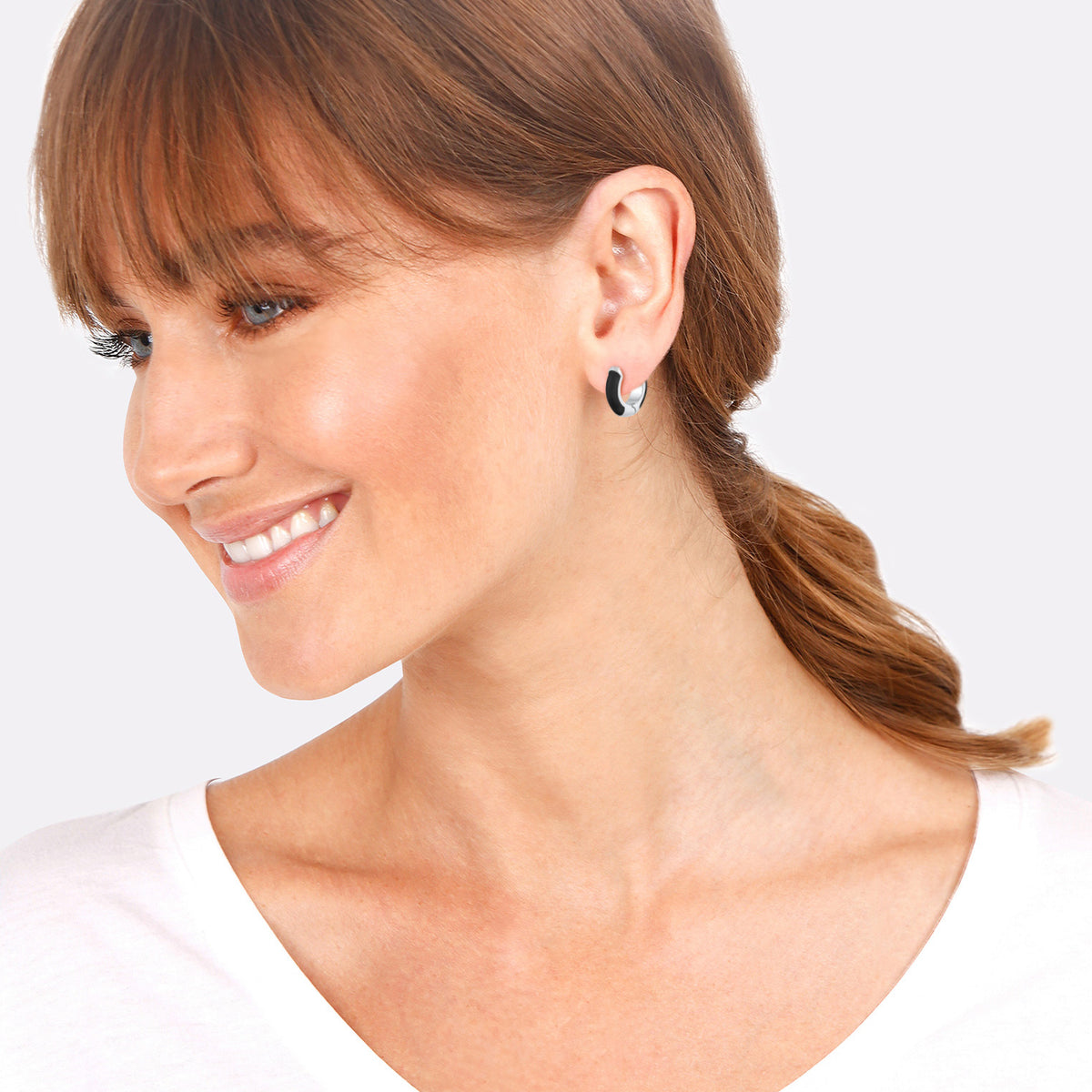 Schwarz - Elli | Creolen Klassisch | Emaille | 925er Sterling Silber